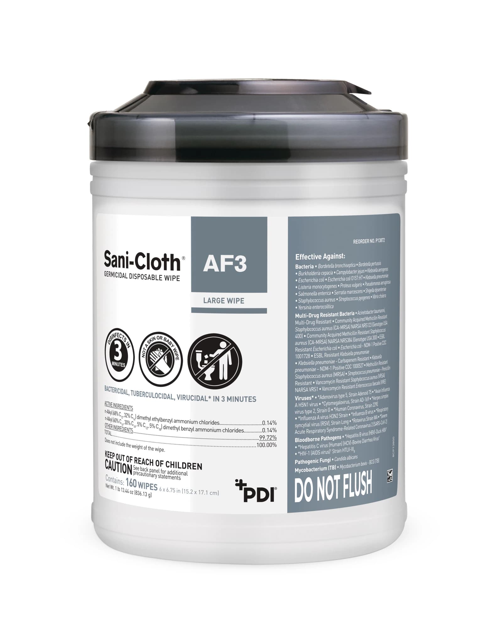 Sani-Cloth AF3 Germicidal Disposable Wipes, Large, 6" x 6.75", Alcohol-Free, 160/Canister, P13872 - Sani-Cloth AF3 Germicidal Disposable Wipes, Large, 160 /Pk, P13872 - Image 1