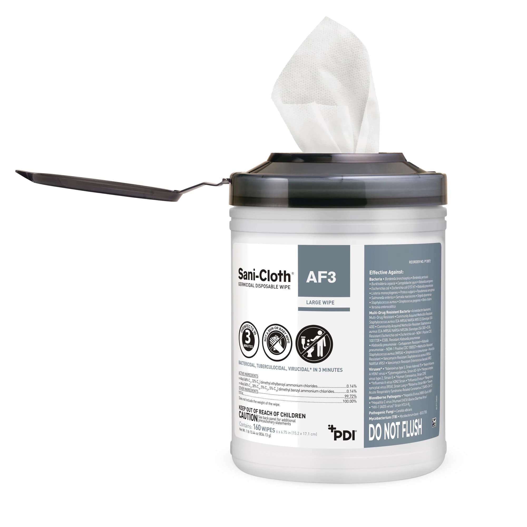 Sani-Cloth AF3 Germicidal Disposable Wipes, Large, 6" x 6.75", Alcohol-Free, 160/Canister, P13872 thumbnail 3