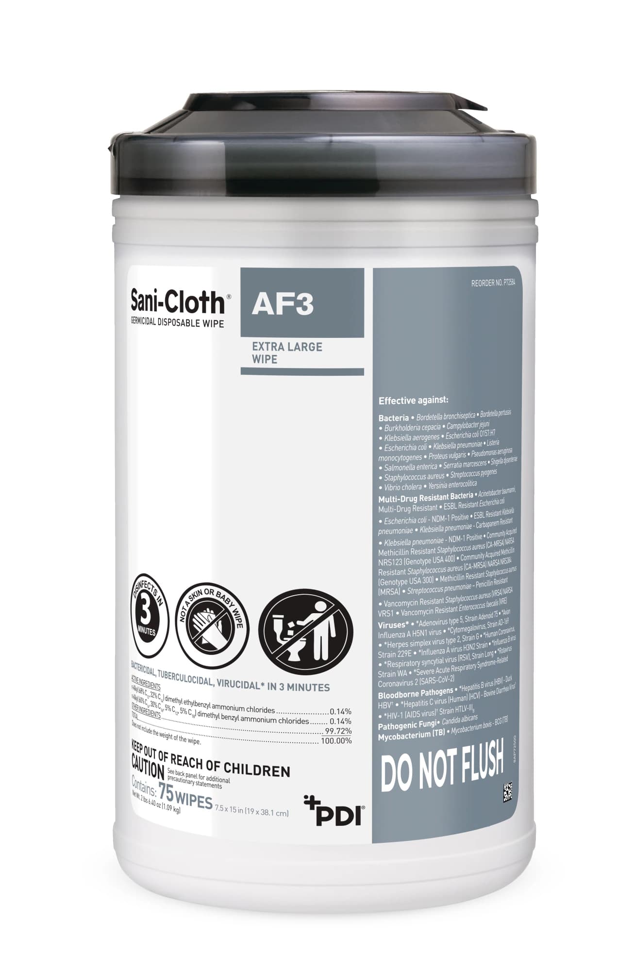 Sani-Cloth AF3 Germicidal Disposable Wipes, X-Large, 7.5" x 15", Alcohol-Free, 75/Can, P72584 thumbnail 2