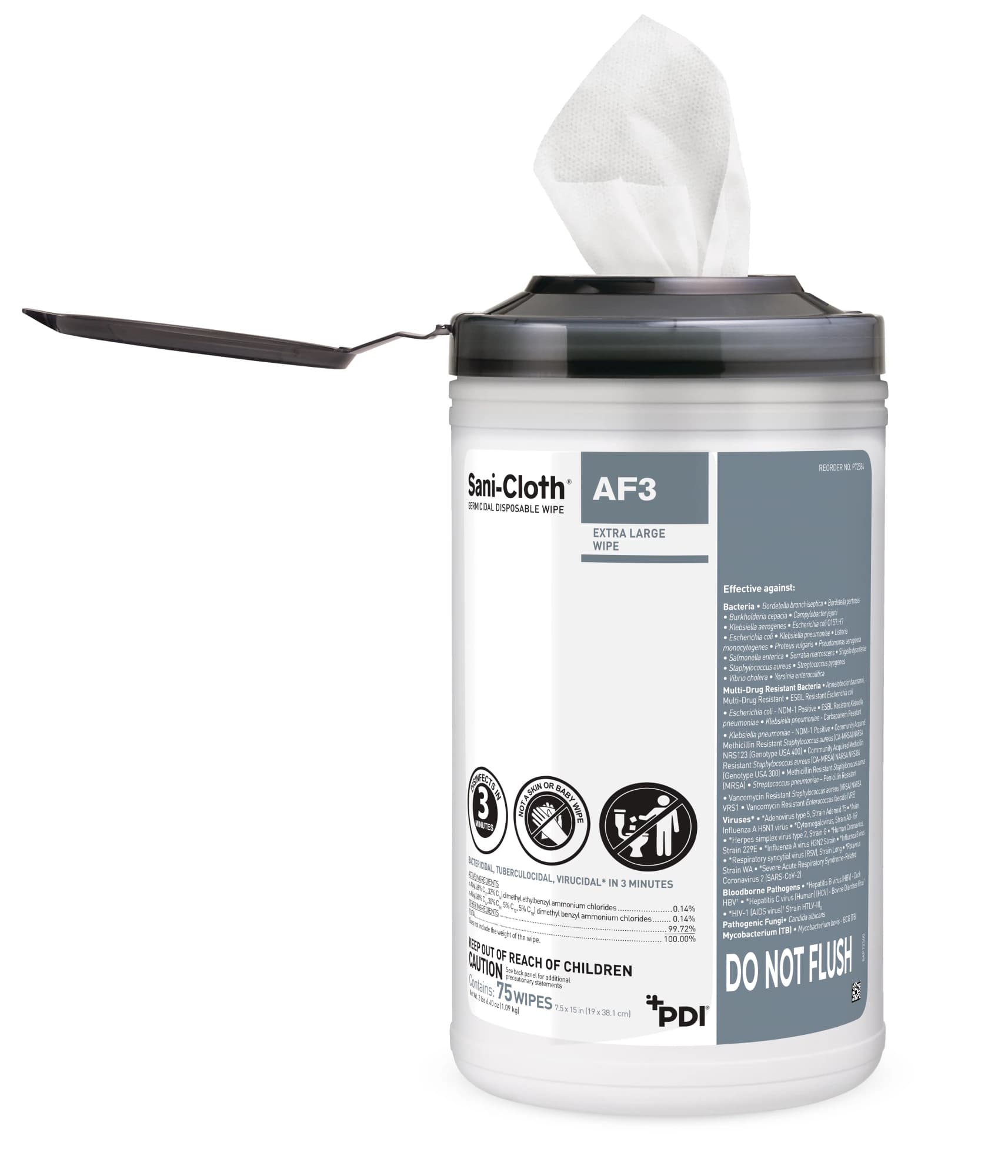 Sani-Cloth AF3 Germicidal Disposable Wipes, X-Large, 7.5" x 15", Alcohol-Free, 75/Can, P72584 thumbnail 3