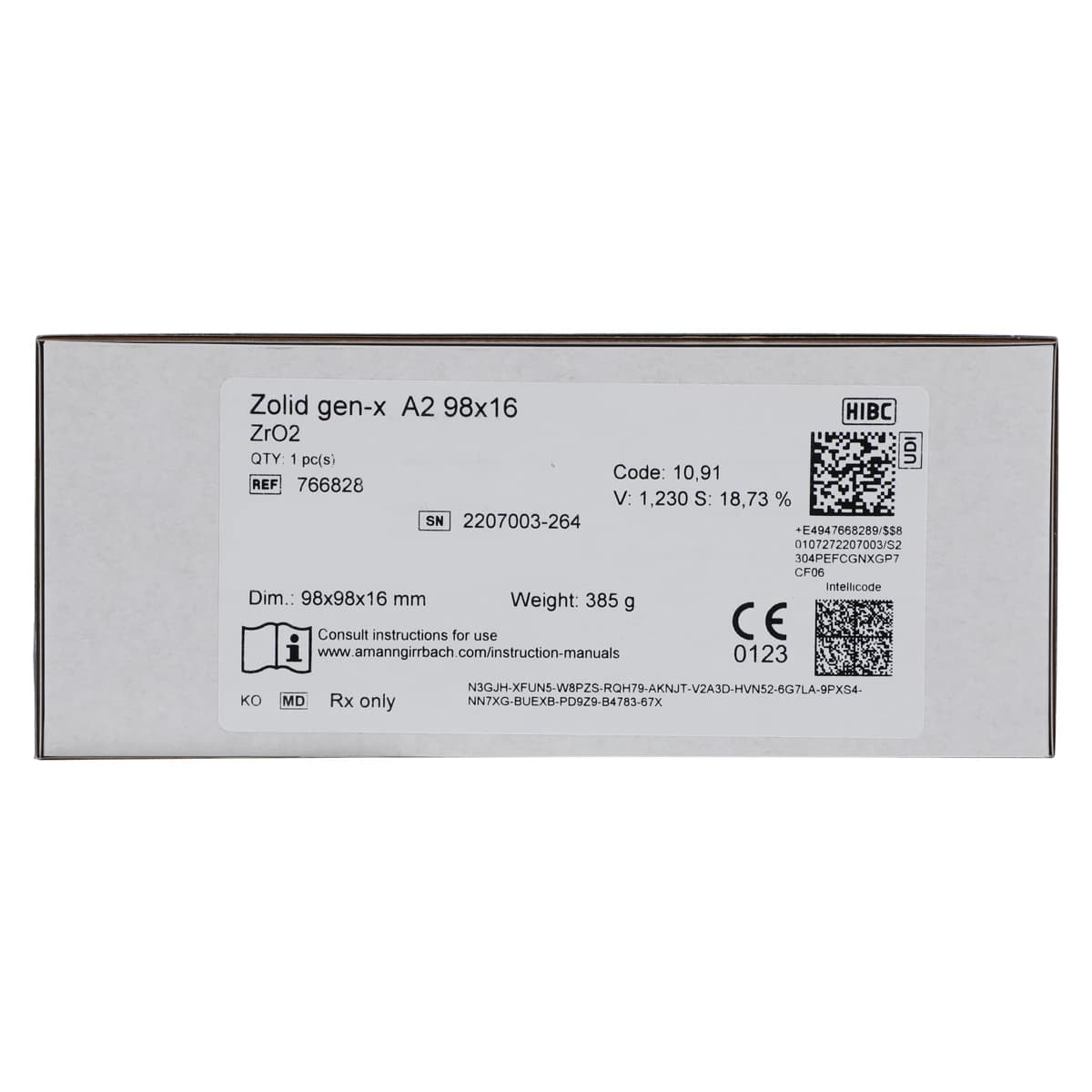 Zolid Gen-X Multilayer Preshaded HT+ Zirconia CAD/CAM Disc, Shade A2, 98 x 16 mm, Each thumbnail 2