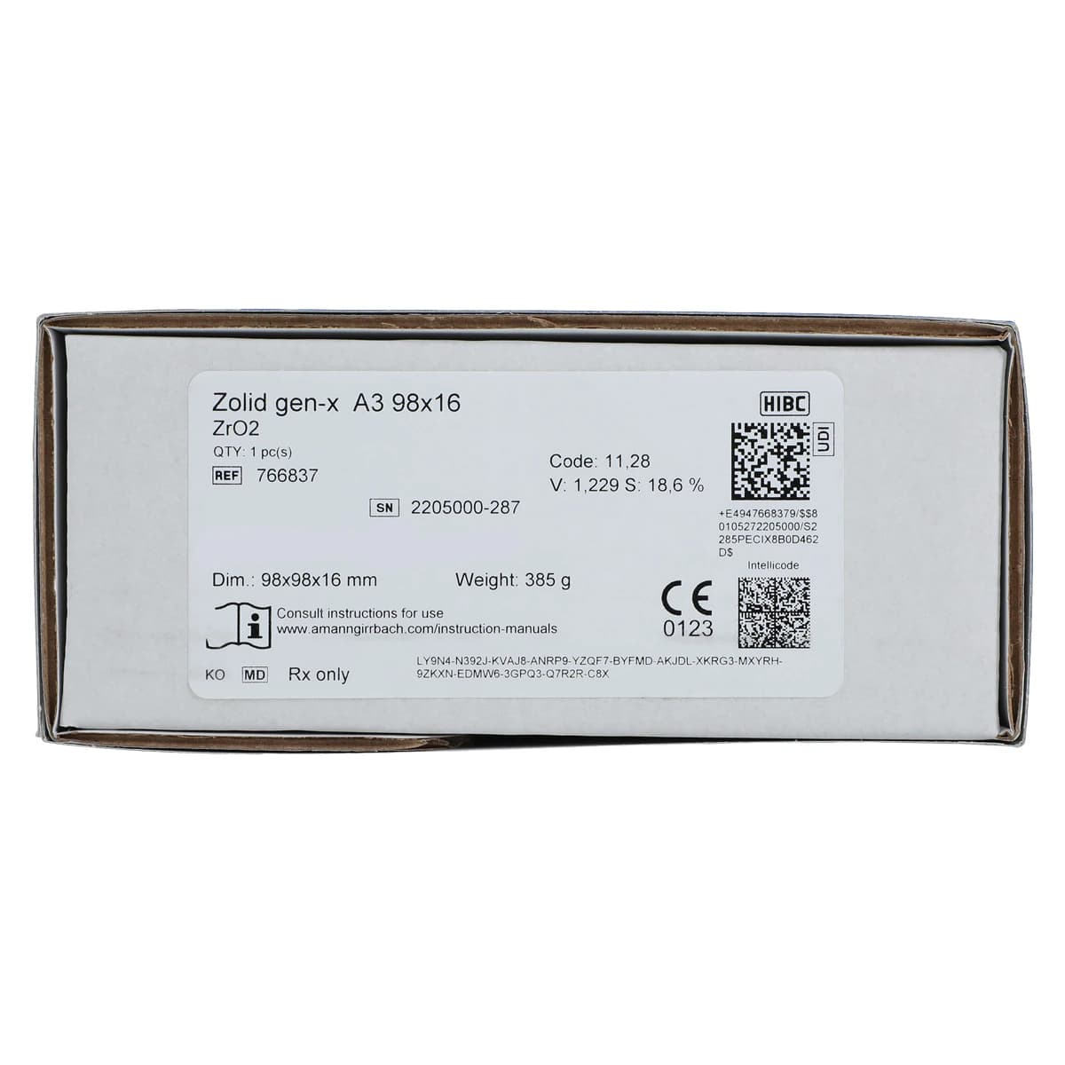 Zolid Gen-X Multilayer Preshaded HT+ Zirconia Disc, A3, 98x16mm, Each thumbnail 2