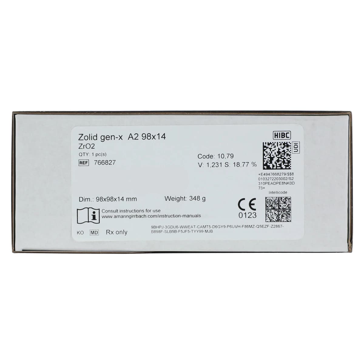 Zolid Gen-X Multilayer Preshaded HT+ Zirconia Disc, A2, 98x14mm, F, 1/Each thumbnail 2