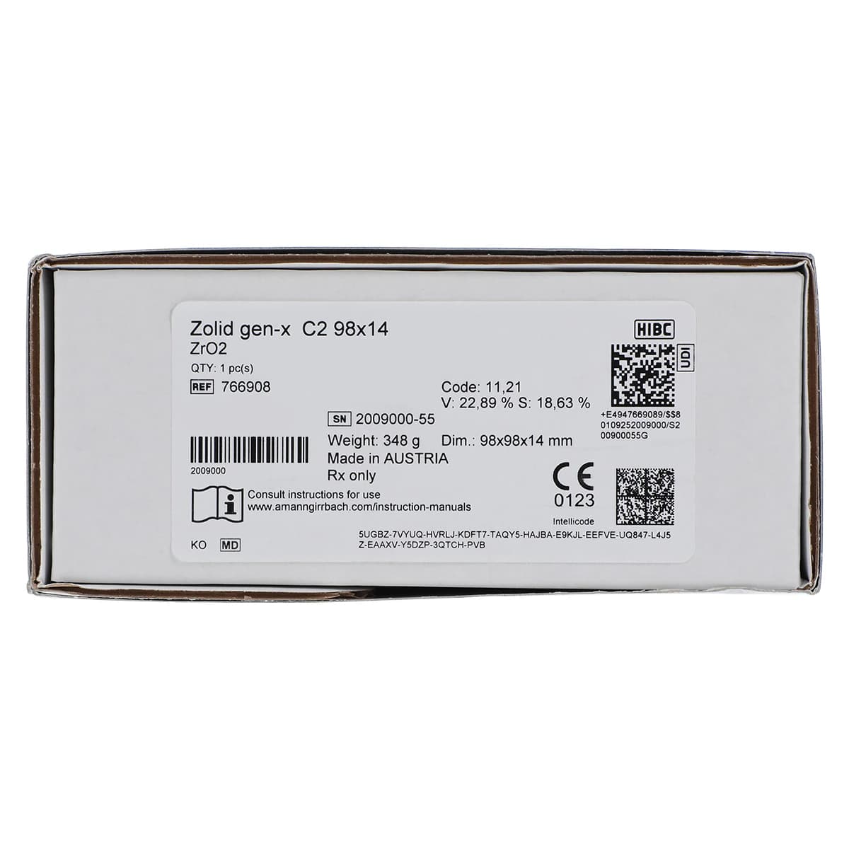 Zolid Gen-X Zirconia CAD/CAM Disc, C2 Shade, 98 x 14 mm, 1/Pkg - Zolid Gen-X C2 98x14 F - Image 1