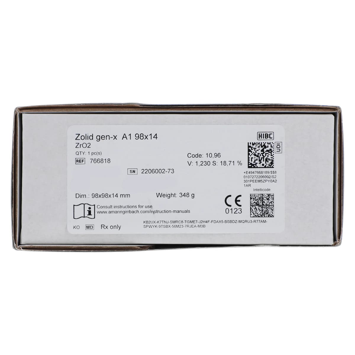 Zolid Gen-X Multilayer Preshaded HT+ Zirconia Disc, A1, 98x14mm, Each - Zolid Gen-X A1 98x14 F - Image 1