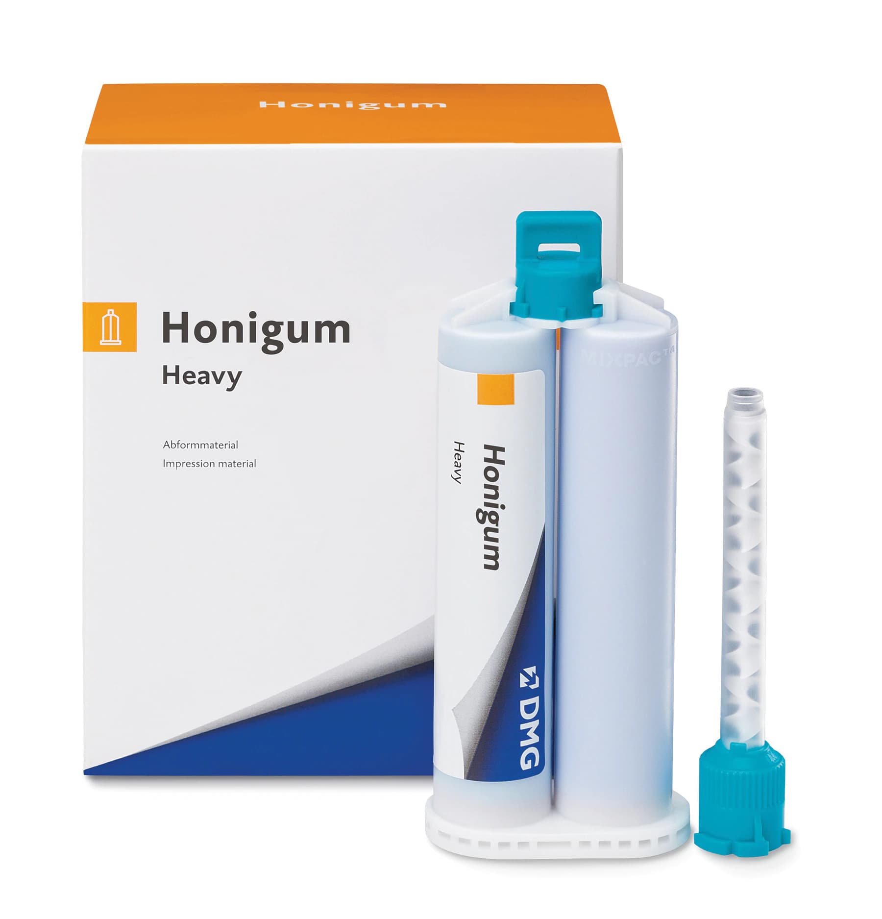 Honigum Automix Heavy Body VPS Impression Material, Regular Set, Blue, 50 mL Cartridges, 4/Pk with Tips, 999766 - HONIGUM AUTO MIX HEAVY 50ML PK4 W/ 12 TIPS - Image 1