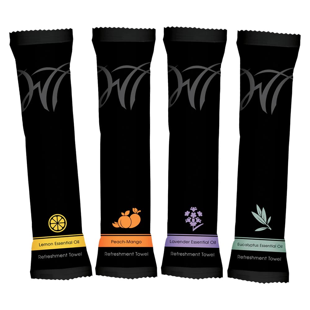 White Towel Services Aromatherapy Refreshment Towels, Lavender Scented, 100% Cotton, 9" x 9", White, 500/Case, R09-LV-500 thumbnail 2