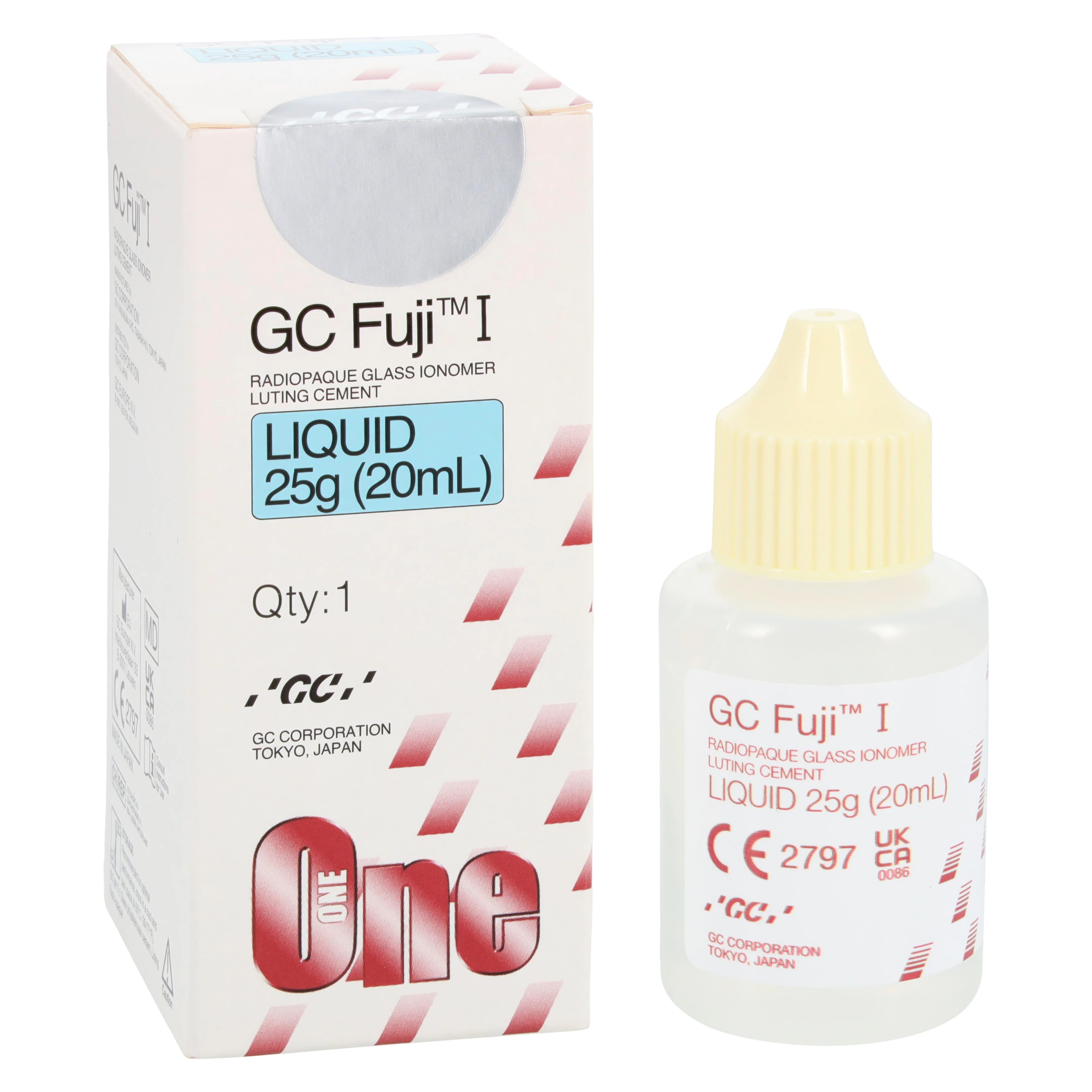 GC Fuji I Glass Ionomer Luting Cement, Liquid Refill, 25 g (20 mL) Bottle, 901009 - Fuji-I Liquid 25gm - Image 1