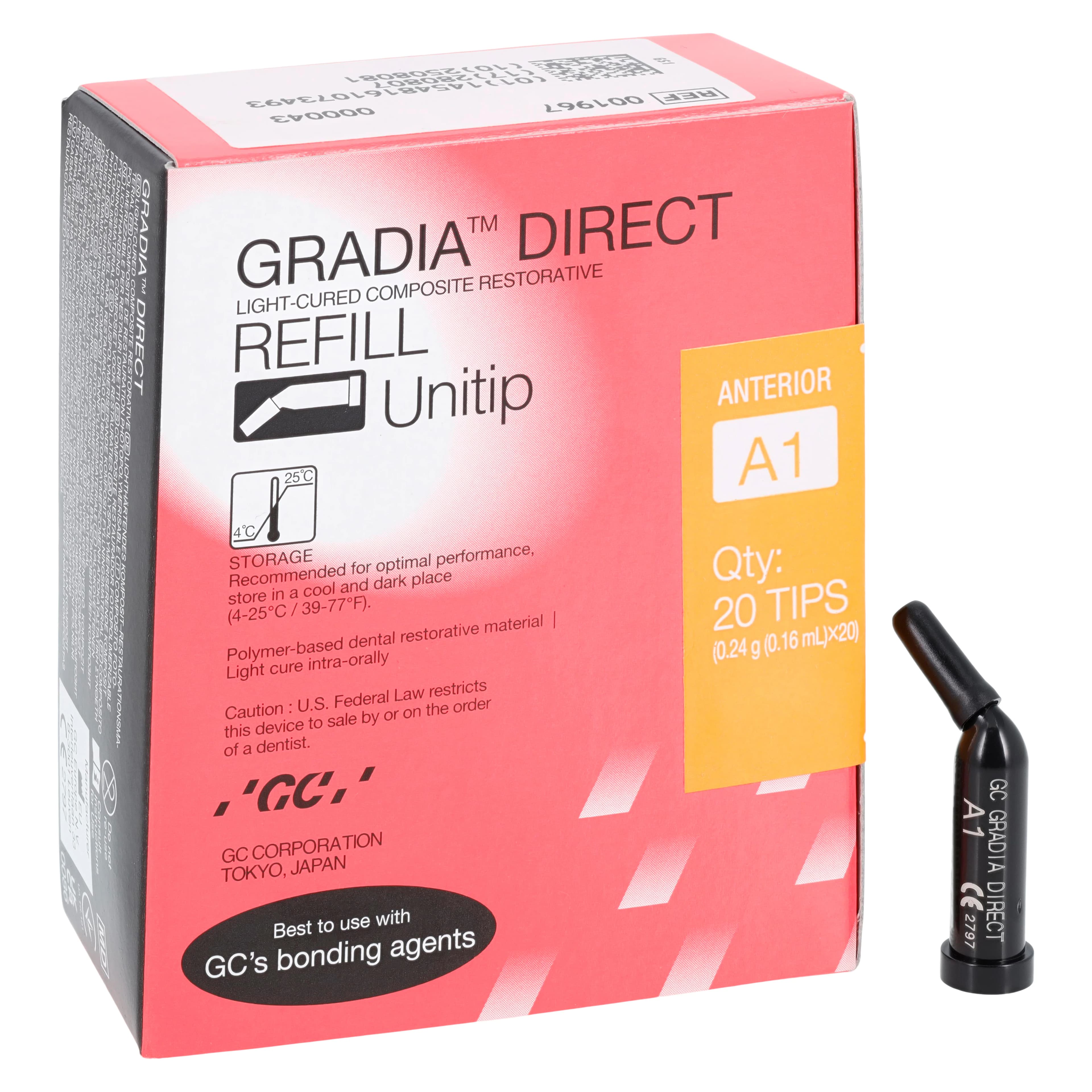 GC Gradia Direct Microfilled Hybrid Resin Composite Unitip Refill, Shade A1, 0.16 mL, 20/Pkg, #001967 - GRADIA DIRECT Unitip Refill - Image 1