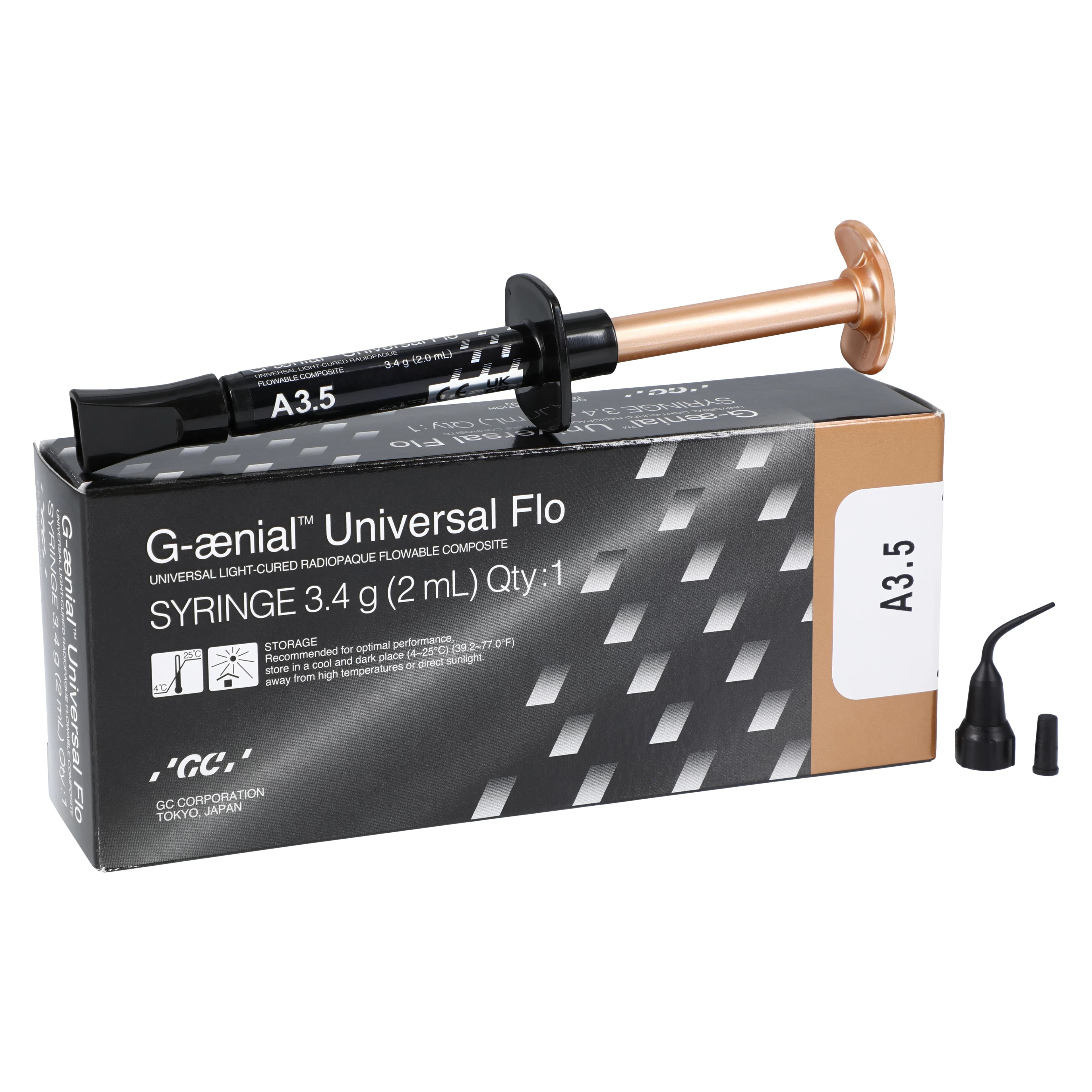 G-ænial Universal Flo Flowable Composite, Light-Cure, A3.5, 3.4 g Syringe Refill with Tips, 1/Pk, 004205 - G-aenial Universal Flo, Light-Cure, Syringe Refill, 3.4 g, A3.5, 1/Pk, 004205 - Image 1