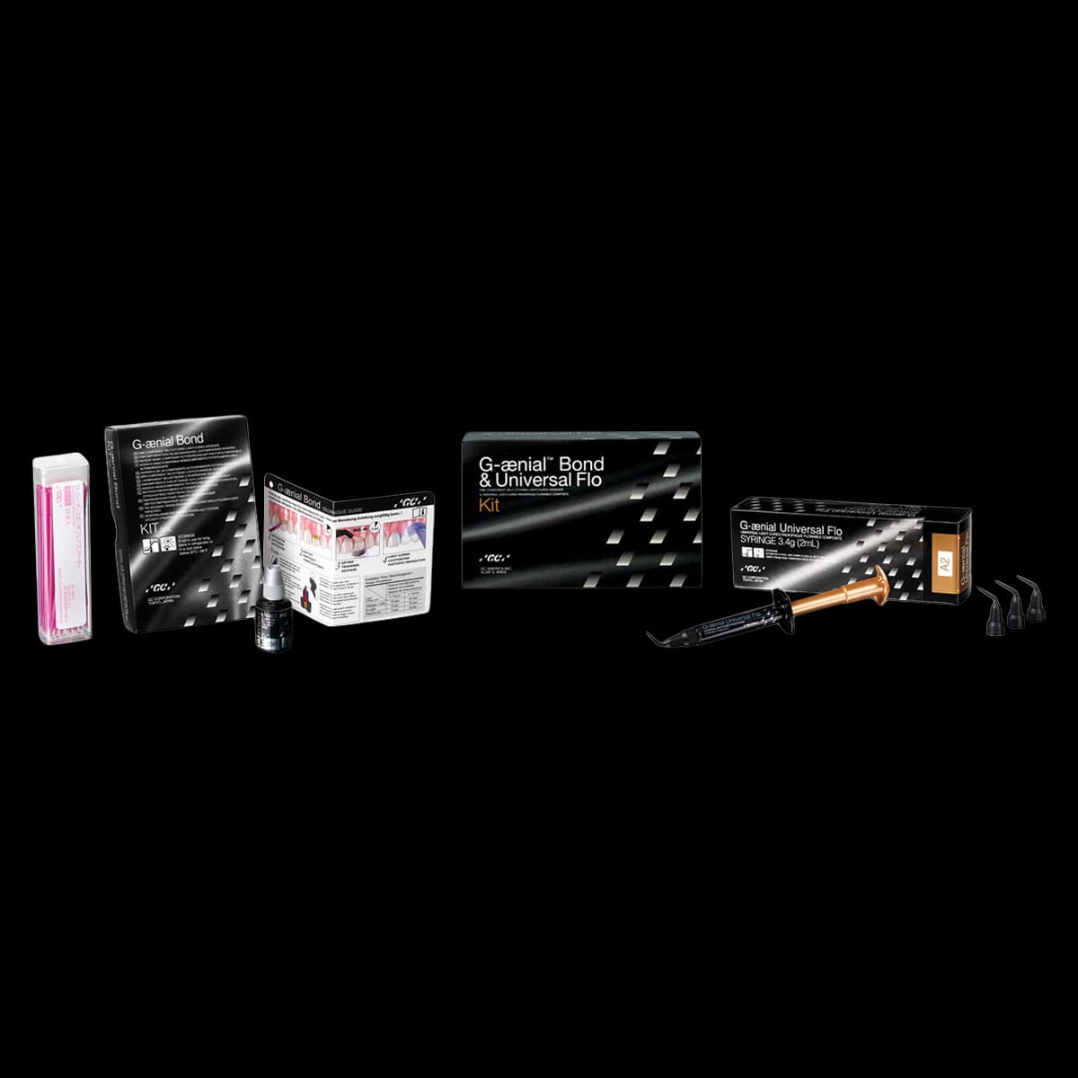 G-ænial Bond & Universal Flo Intro Kit, Self-Etch Light-Cure Bonding Agent with A2 Flowable Composite, 5 mL Bond, 3.4 g Syringe, 400222 - G-aenial Bond &amp; Universal Flo Bonding Agent, Self-Etch/Light-Cure, Intro Kit, 1/Pk - Image 1