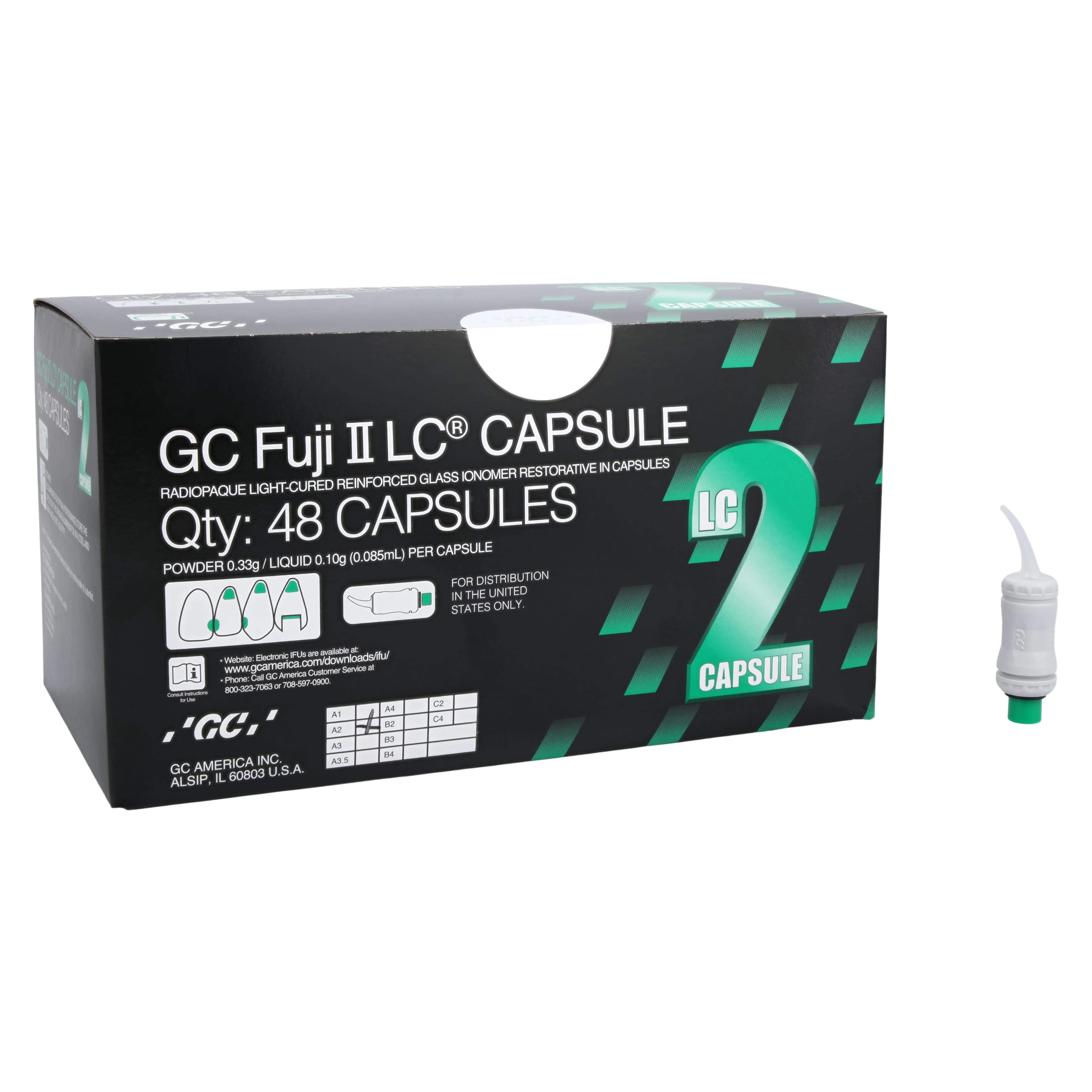 GC Fuji II LC Light-Cured Resin-Reinforced Glass Ionomer Restorative Capsules, Shade A2, 0.1 mL, 48/Box, 425002 - Fuji II LC Capsules A2 48Bx - Image 1