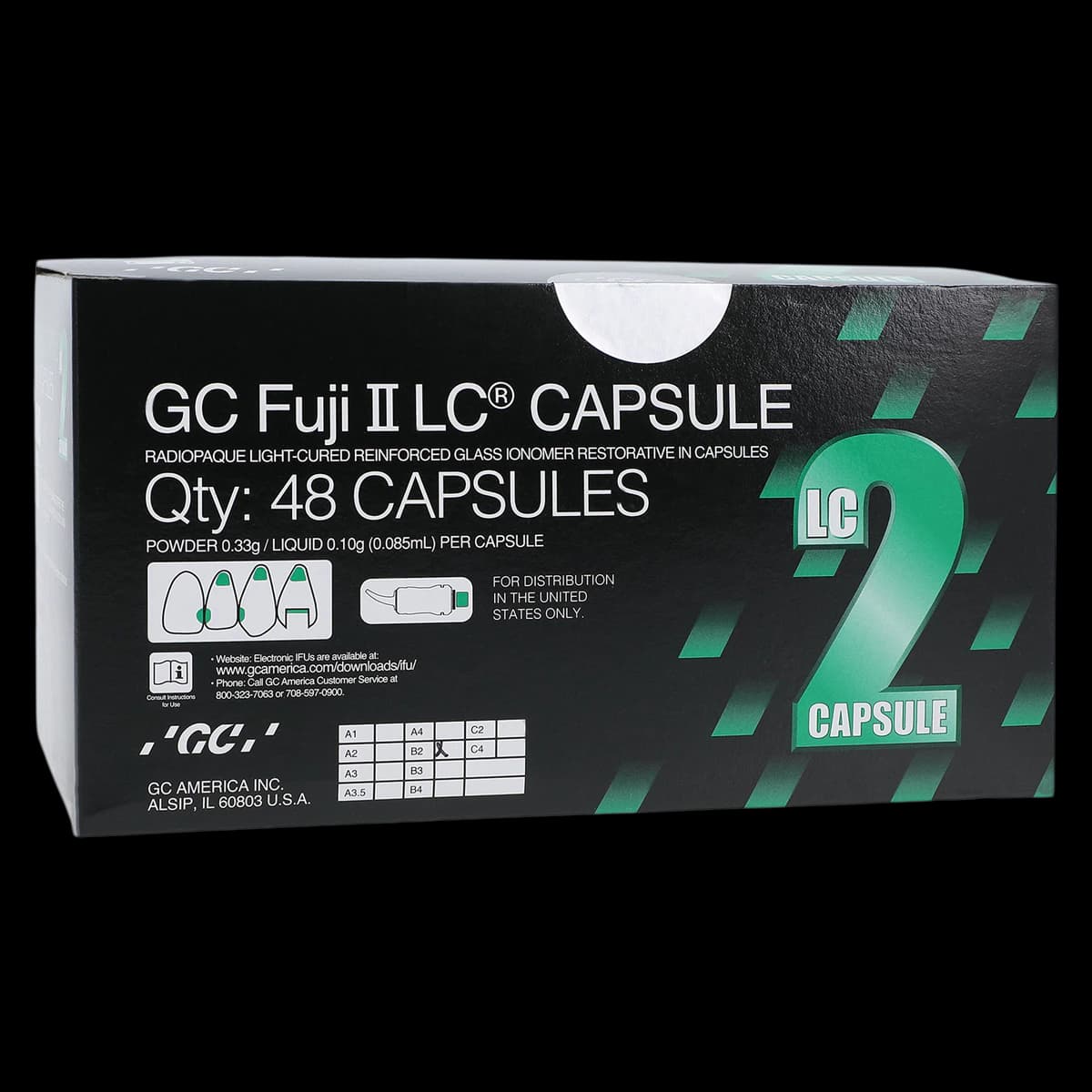 GC Fuji II LC Light-Cured Resin-Reinforced Glass Ionomer Restorative Capsules, Shade B2, 0.10 mL, 48/Box, 425006 - GC Fuji II LC Capsules 48/Box - Image 1
