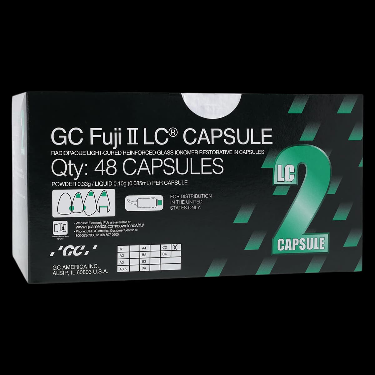 GC Fuji II LC Light-Cured Resin-Reinforced Glass Ionomer Restorative Capsules, Shade C2, 0.10 mL, 48/Box, 425009 - GC Fuji II LC Capsules 48/Box - Image 1