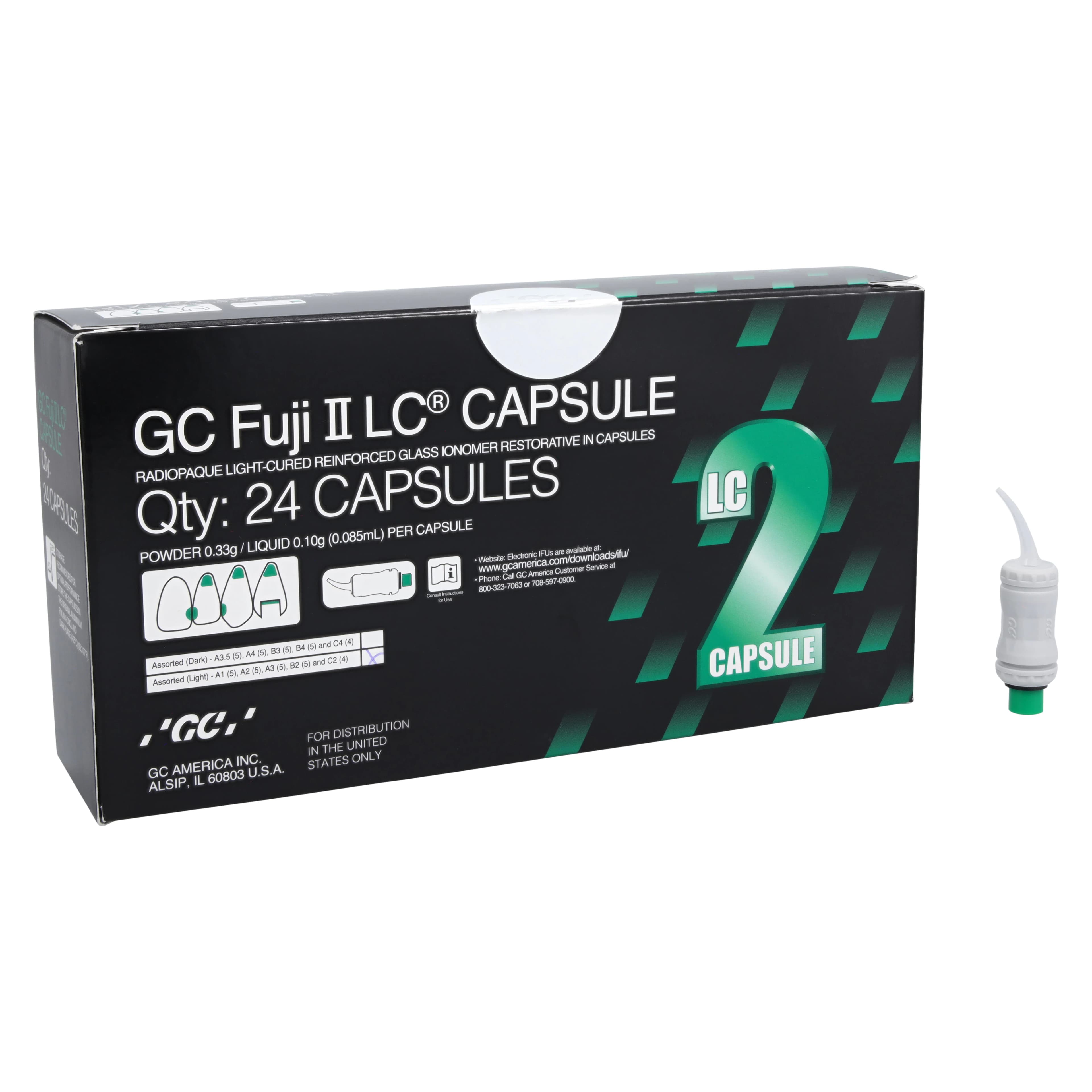 GC Fuji II LC Light-Cured Resin-Reinforced Glass Ionomer Restorative Capsules, Light Shade Assortment, 24/Box, 425015 - Fuji II LC Capsules Light Assorted Refill 24Bx - Image 1