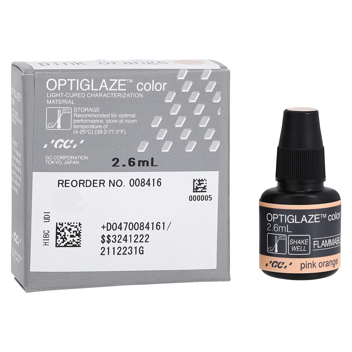 GC America OptiGlaze Color Light-Cured Characterization Coating, Pink Orange, 2.6 mL Bottle, 8416 - OptiGlaze Color Pink Orange 2.6mL - Image 1