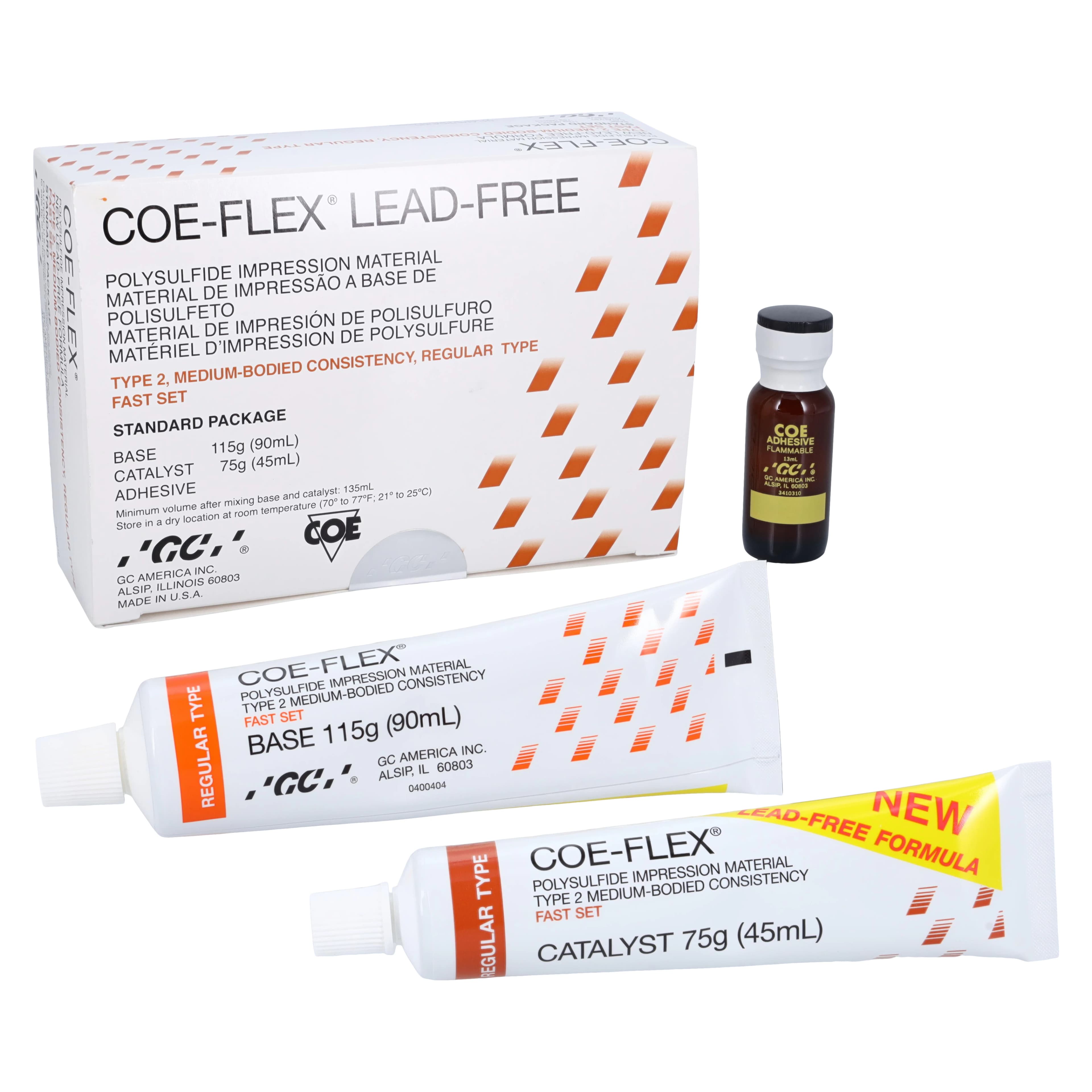 Coe-Flex Lead-Free Polysulfide Impression Material, Regular Body (Medium), Fast Set, Standard Package, 90 mL Base / 45 mL Catalyst / 15 mL Adhesive, 131005 - Coe-Flex Polysulfide Impression Material, Standard Package, Medium Body, Regular Type, Fast Set, 131005 - Image 1