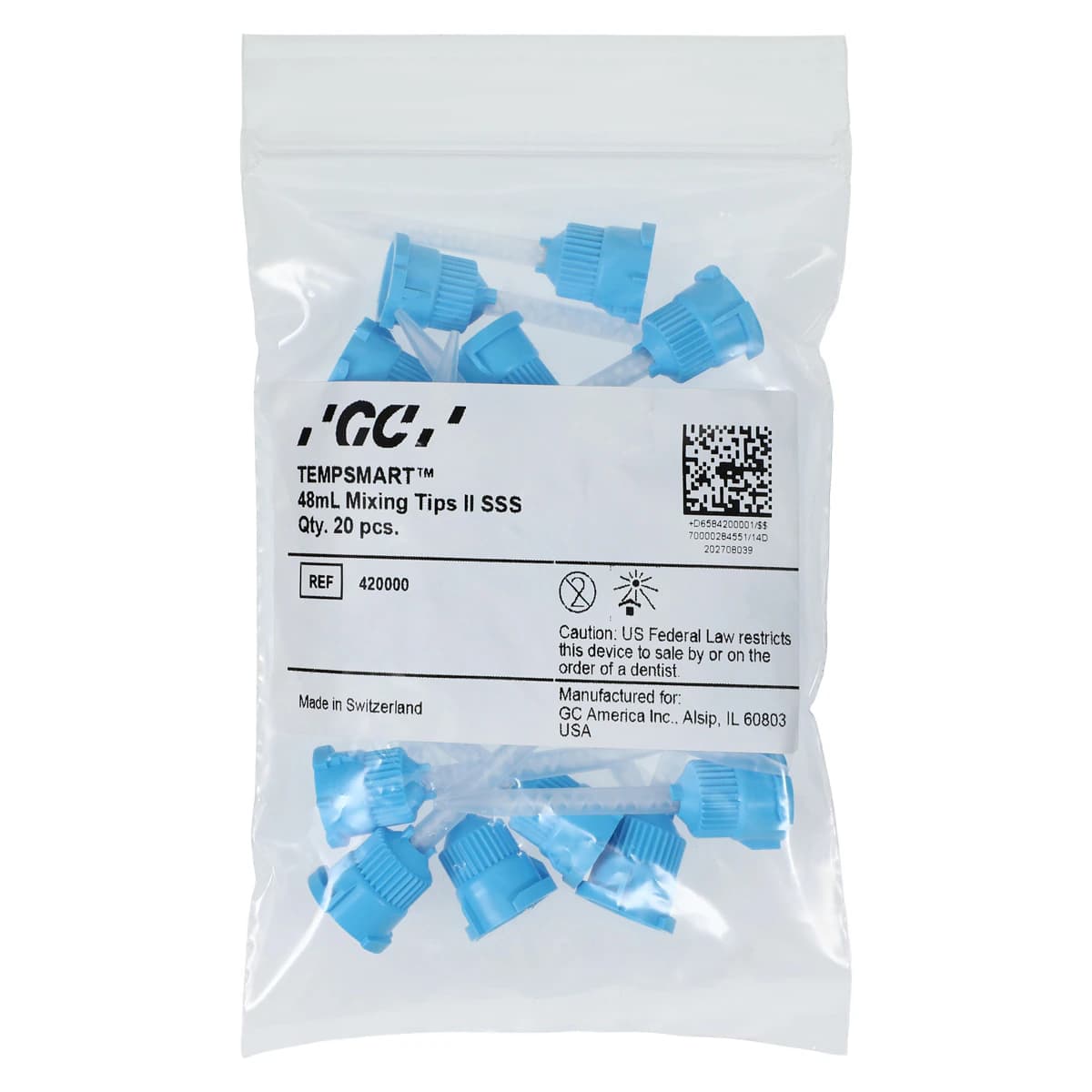 TempSmart Mixing Tip II SSS for 48 mL Cartridges, Blue, 20/Pk, 420000 - TEMPSMART&reg; Temporary Crown & Bridge Material - 48ml Mixing Tips II SSS - Image 1