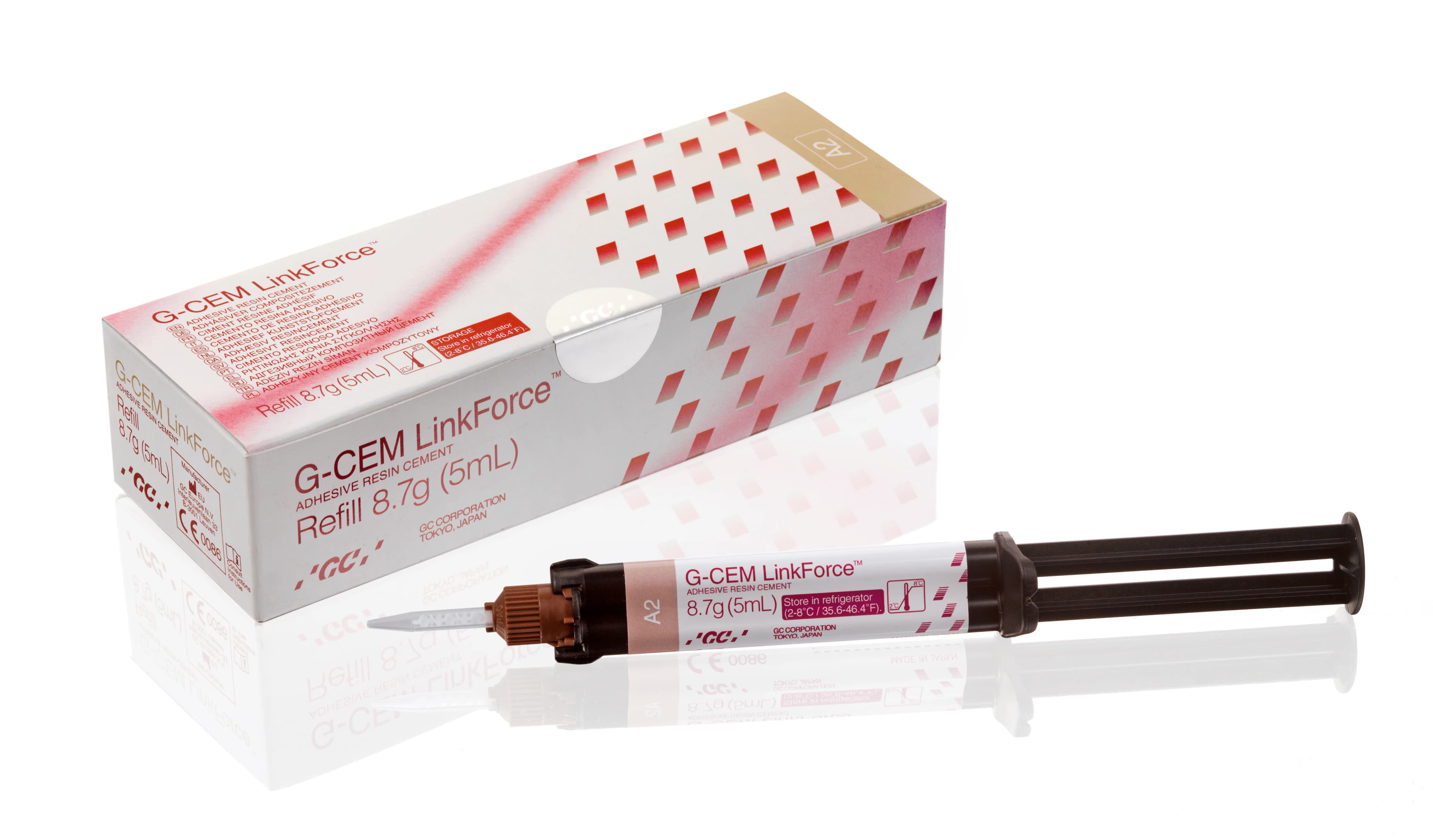 G-CEM LinkForce Dual-Cure Adhesive Resin Cement Refill, Shade A2, 8.7 g (5 mL) Syringe with 20 Automix Tips, 010120 - G-CEM LinkForce A2 Cement Refill 5mL Syr & 20 Tips - Image 1