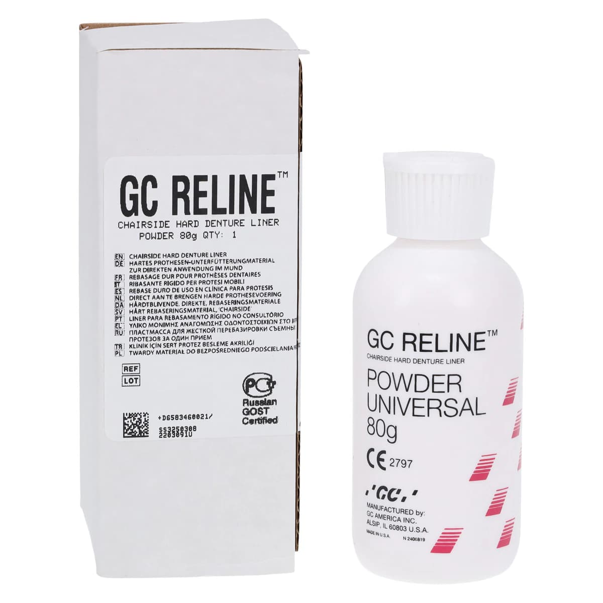 GC Reline Chairside Hard Denture Reline Material, Powder Refill, 80 g Bottle, 346002 - GC America - GC RELINE Powder - Image 1