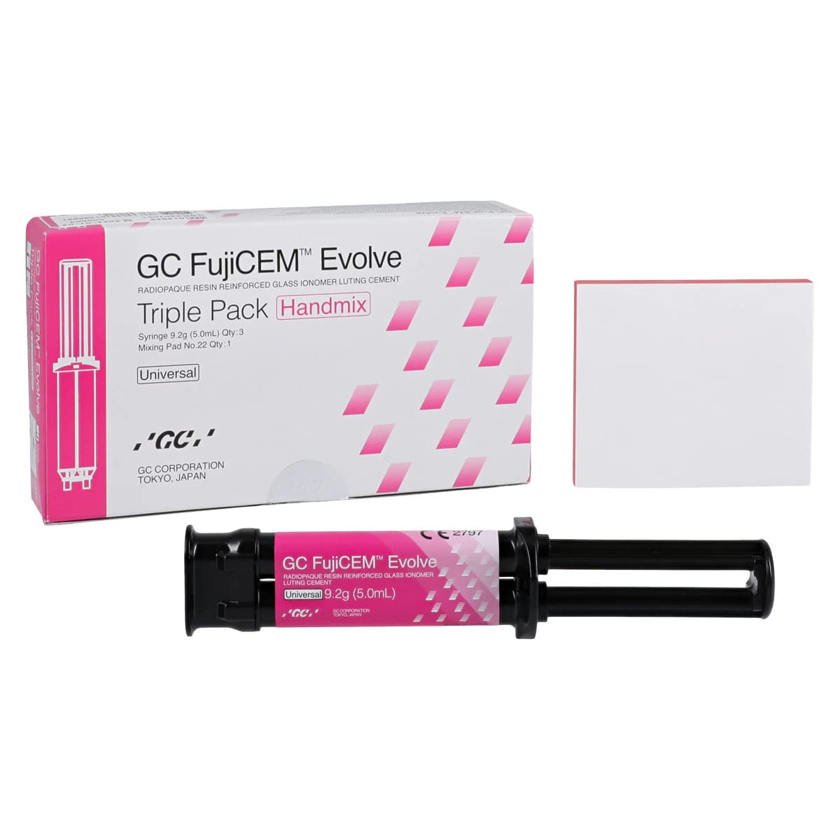 GC FujiCEM Evolve Resin-Reinforced Glass Ionomer Luting Cement, Handmix Triple Pack, 9.2 g Syringe, 3/Pk, 012949 - FujiCEM Evolve Universal Luting Cement, Handmix Triple Pack, 9.2 g, 3/Pk - Image 1