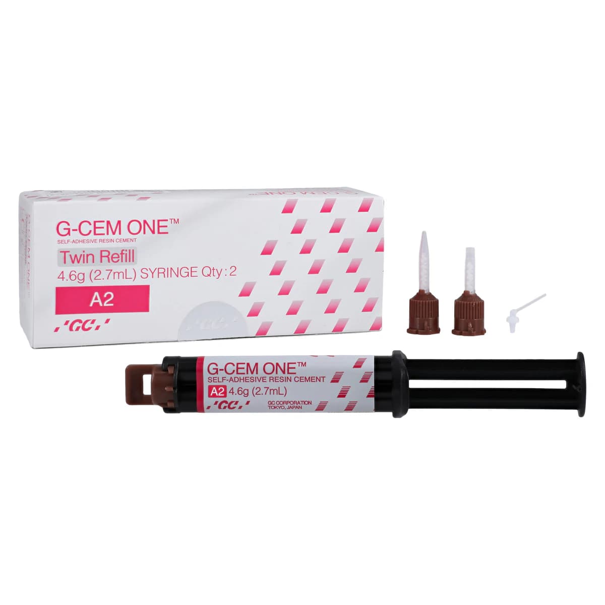 G-CEM ONE Universal Self-Adhesive Resin Cement Twin Refill, Shade A2, 4.6 g Syringes, 2/Pk, with 15 Regular & 5 Endo Automix Tips, 013673 thumbnail 2