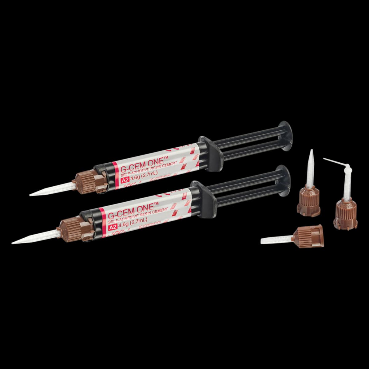 G-CEM ONE Universal Self-Adhesive Resin Cement Twin Refill, Shade A2, 4.6 g Syringes, 2/Pk, with 15 Regular & 5 Endo Automix Tips, 013673 - G-CEM ONE Twin Refill A2 GCA & Tips - Image 1