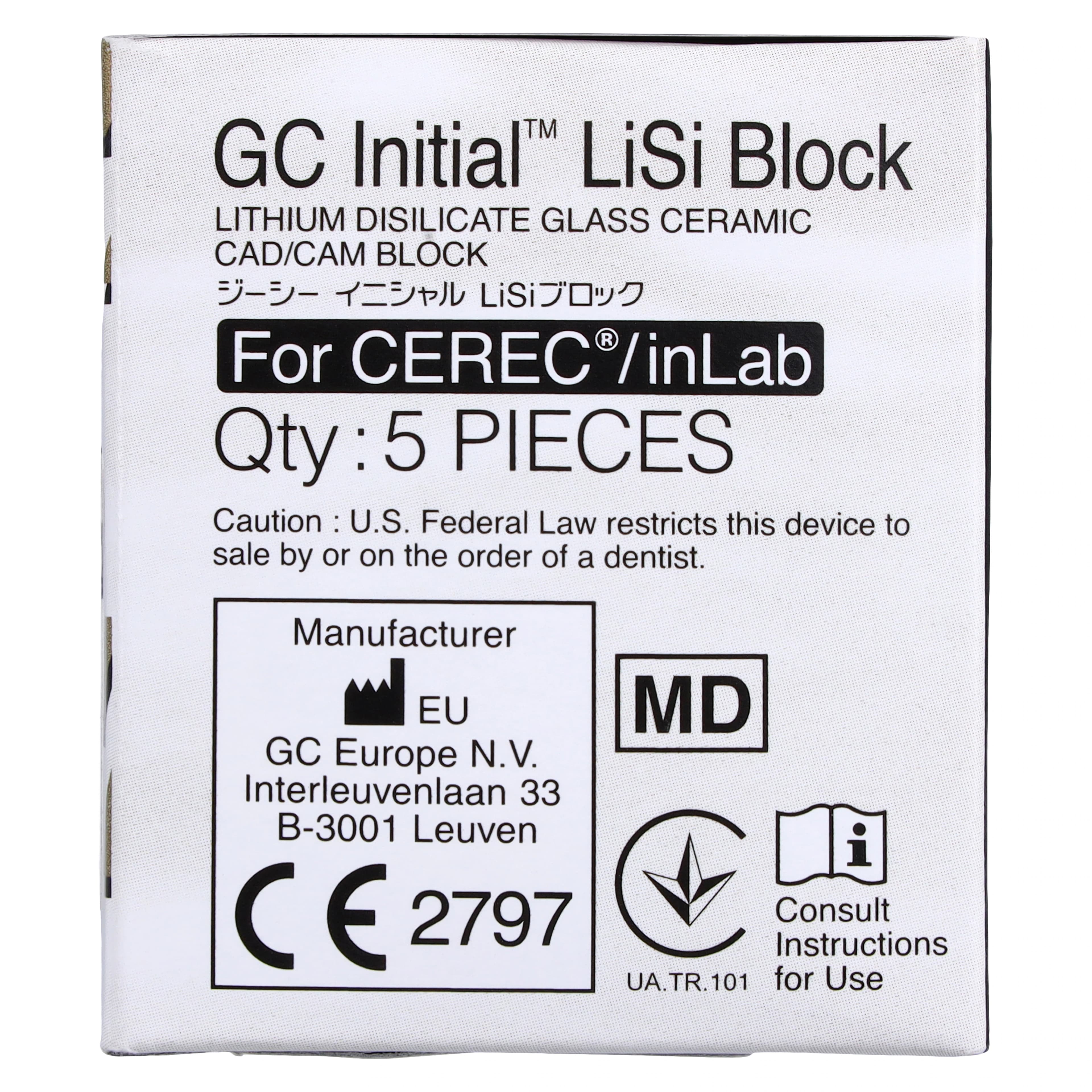 GC Initial LiSi Block 14 CEREC A3 LT, Lithium Disilicate CAD/CAM Milling Block, Low Translucency, Shade A3, Size 14, 5/Box thumbnail 5