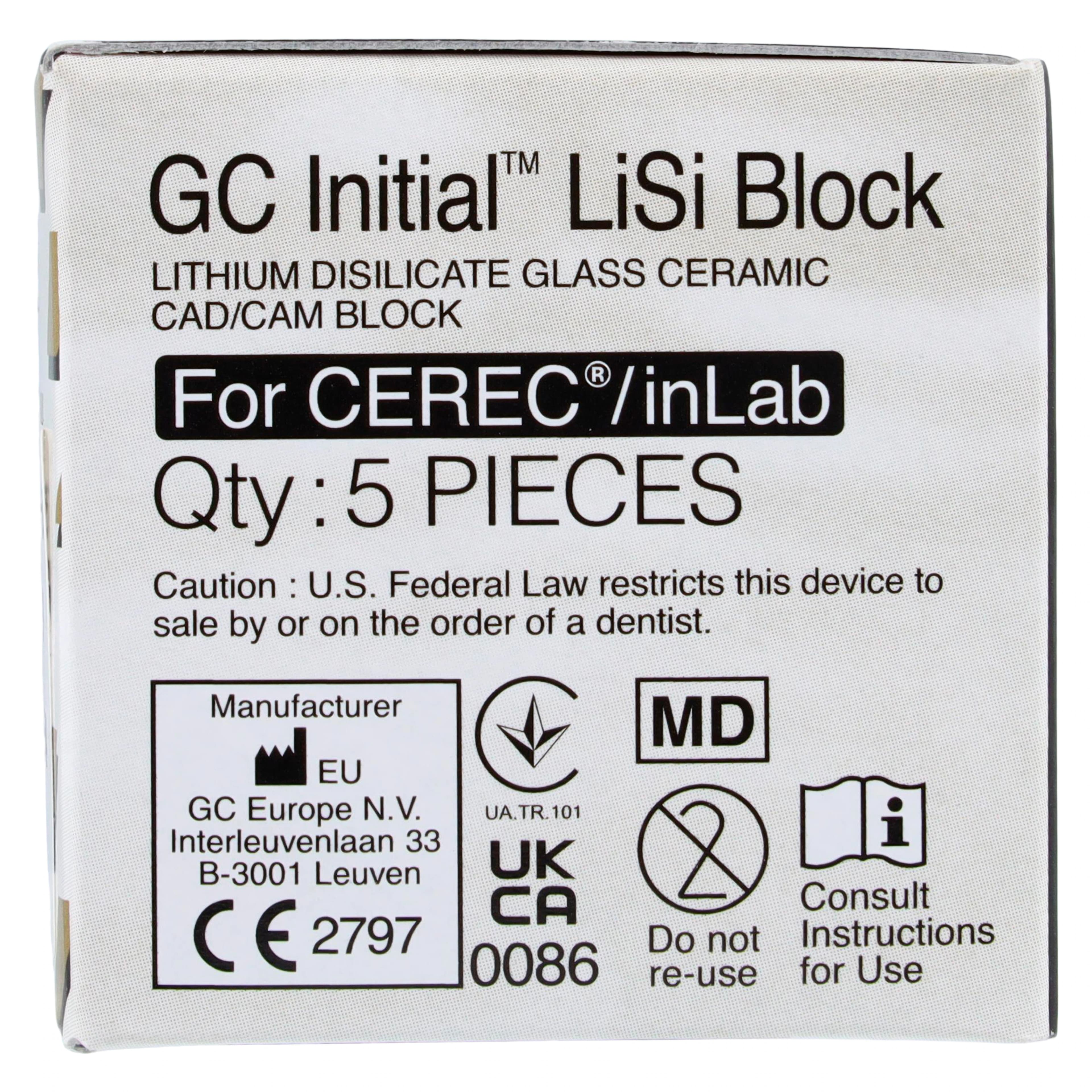 GC Initial LiSi Block 14 CEREC A3.5 LT, Low Translucency, 5/Pkg thumbnail 5