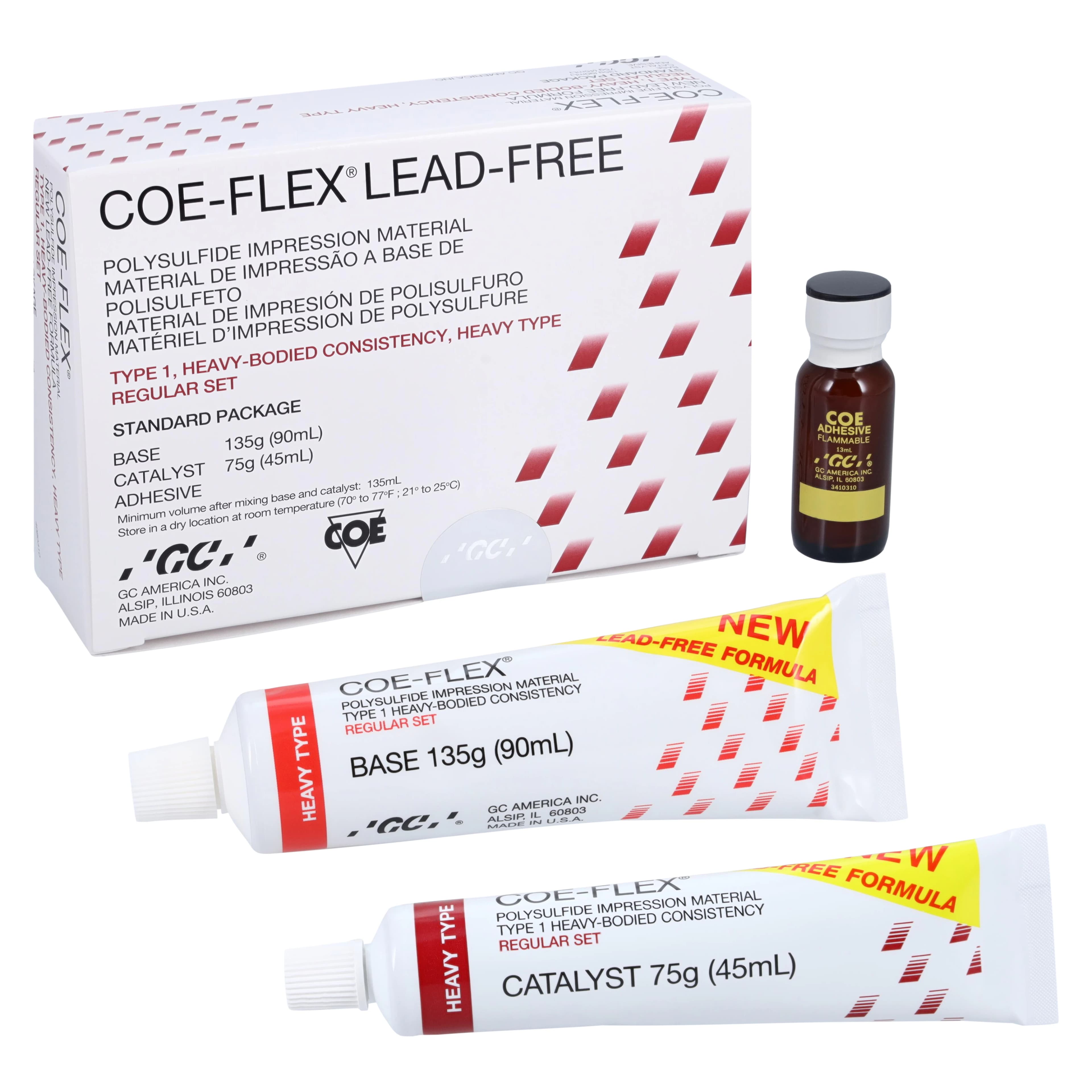 COE-FLEX Lead-Free Polysulfide Impression Material, Heavy Body, Standard Package, 90 mL Base / 45 mL Catalyst / 13-15 mL Adhesive, Regular Set, 131004 - COE-FLEX Standard Package (Heavy Body) - Image 1
