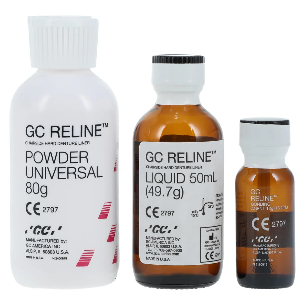 GC Reline Hard Denture Chairside Reline Material, Standard Package, 80 g Powder / 50 mL Liquid / 15 g Bonding Agent, 346001 thumbnail 3