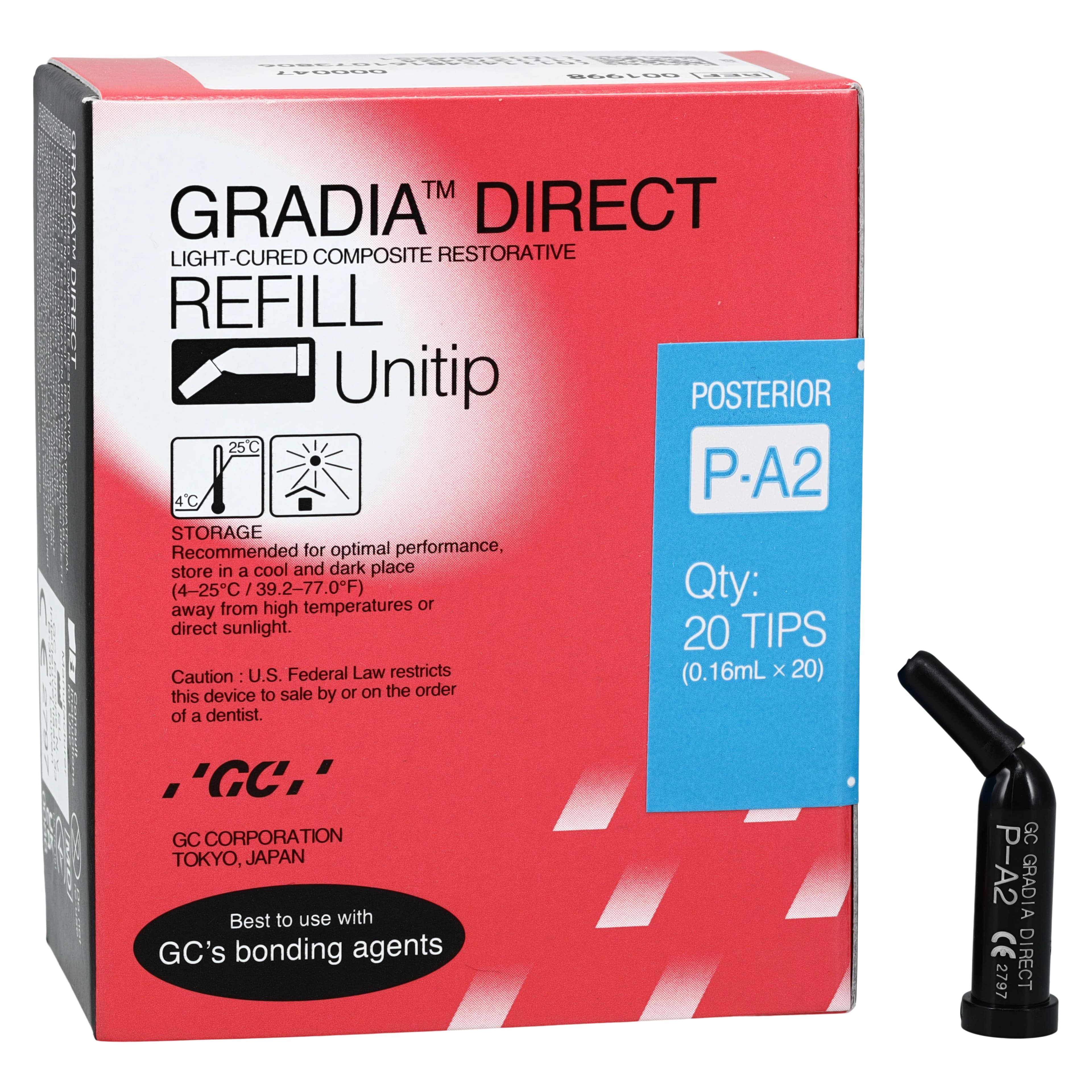 Gradia Direct Microfilled Hybrid Resin Composite, P-A2 Posterior Radiopaque, 0.16 mL Unitip Refill, 20/Pkg, 001998 - GRADIA DIRECT Unitip Refill - Image 1