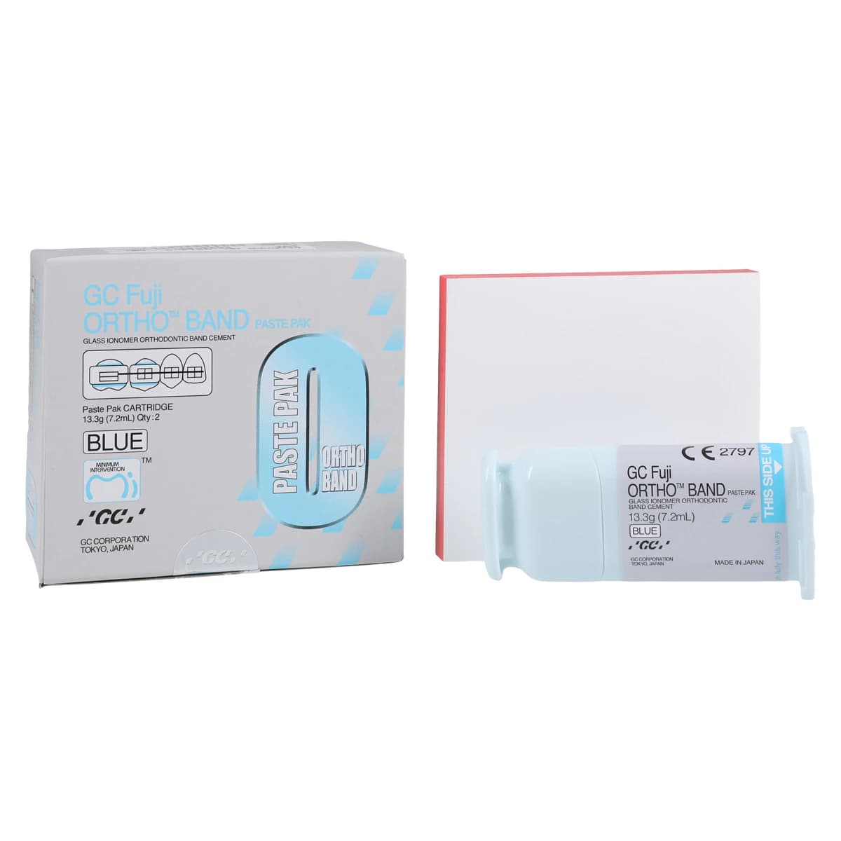 GC Fuji ORTHO BAND Paste Pak Refill, Blue Resin-Modified Glass Ionomer Orthodontic Band Cement, 2 x 13.3 g (7.2 ml) Cartridges & Mixing Pad, 001888 - Fuji Ortho Band Paste Pak Refill - Image 1