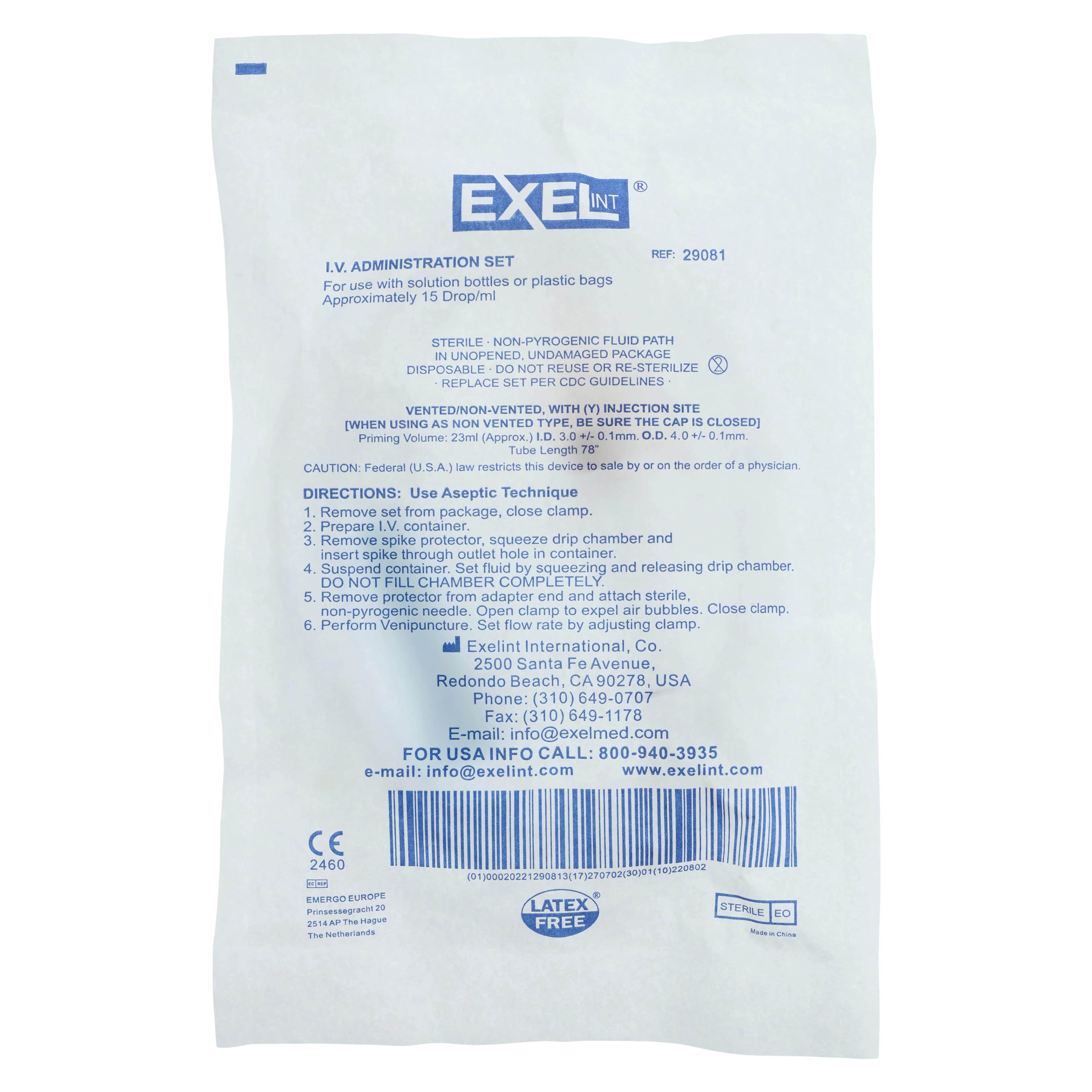 Exel IV Administration Set, Y-Injection Site, 15 Drops/mL, Luer Slip, 78" Tube, Vented/Non-Vented Spike, 50/Case thumbnail 3