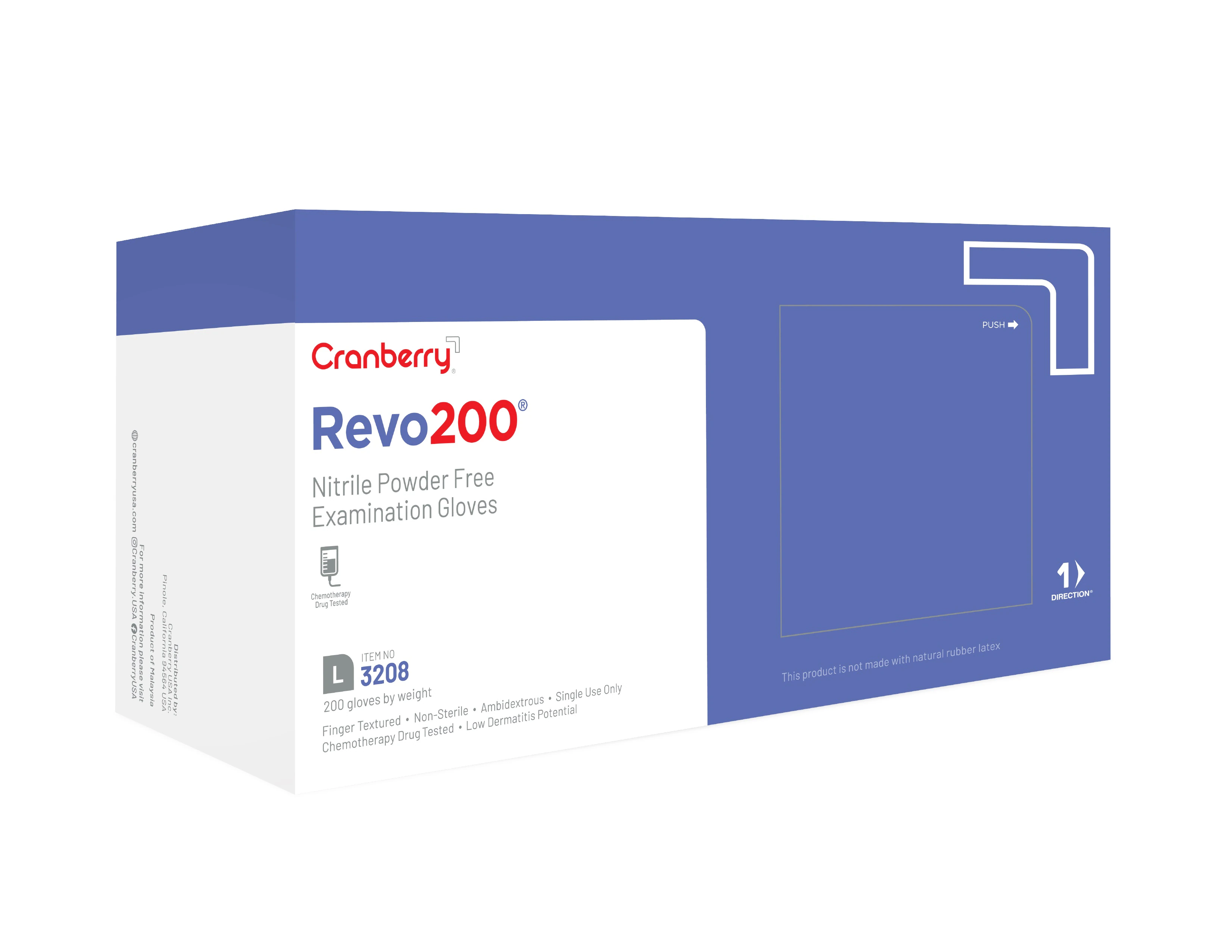 Cranberry Revo200 Nitrile Examination Gloves, Powder-Free, Latex-Free, Large, Dark Blue, 200/Box, CR3208 thumbnail 4