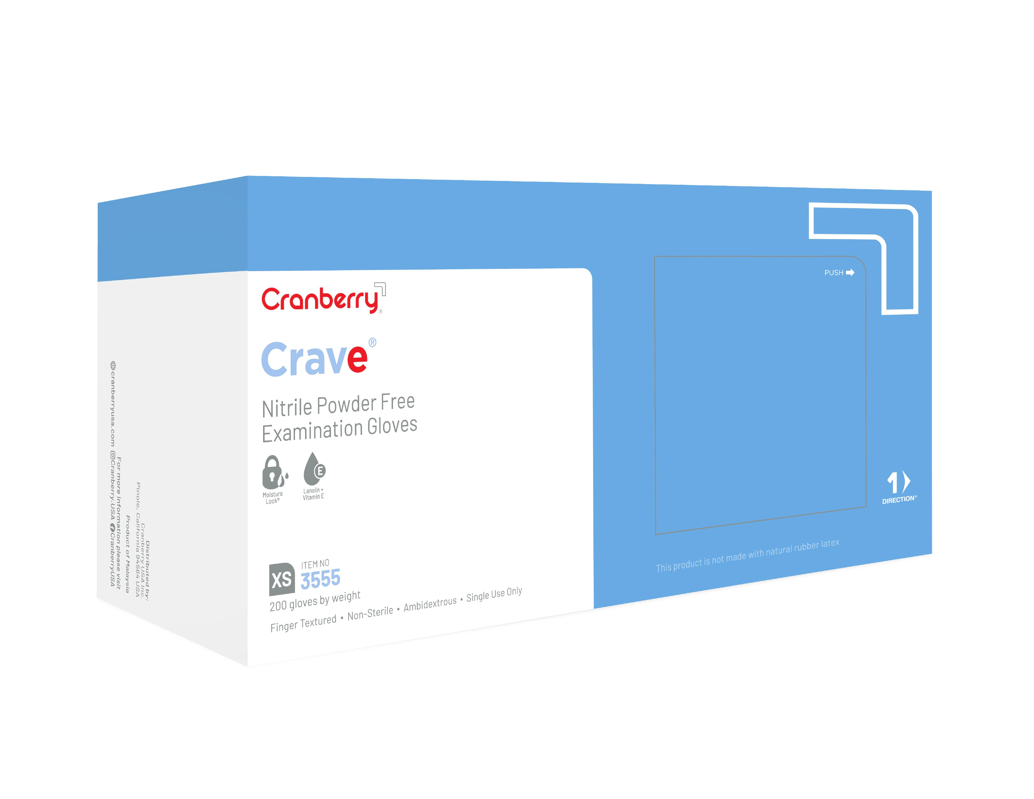 Crave Nitrile Powder-Free Exam Gloves, X-Small, Ice Blue, 200/Box, CR3555 thumbnail 3