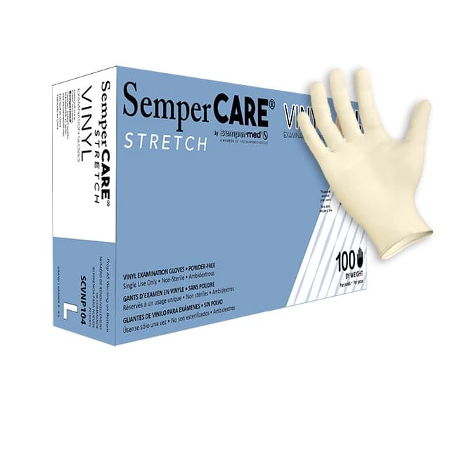 SemperCare Stretch Vinyl Exam Gloves, Powder-Free, Smooth, Cream, X-Large, SCVNP105 - SEMPERMED SEMPERCARE VINYL GLOVE, SCVNP105 - Image 1
