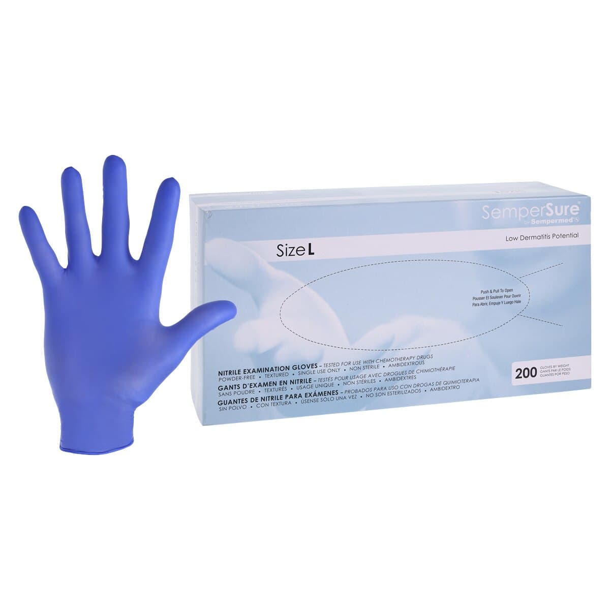 SemperSure Nitrile Exam Gloves, Powder Free, Textured, Non-Sterile, Large, Cobalt Blue, 200/Box thumbnail 2