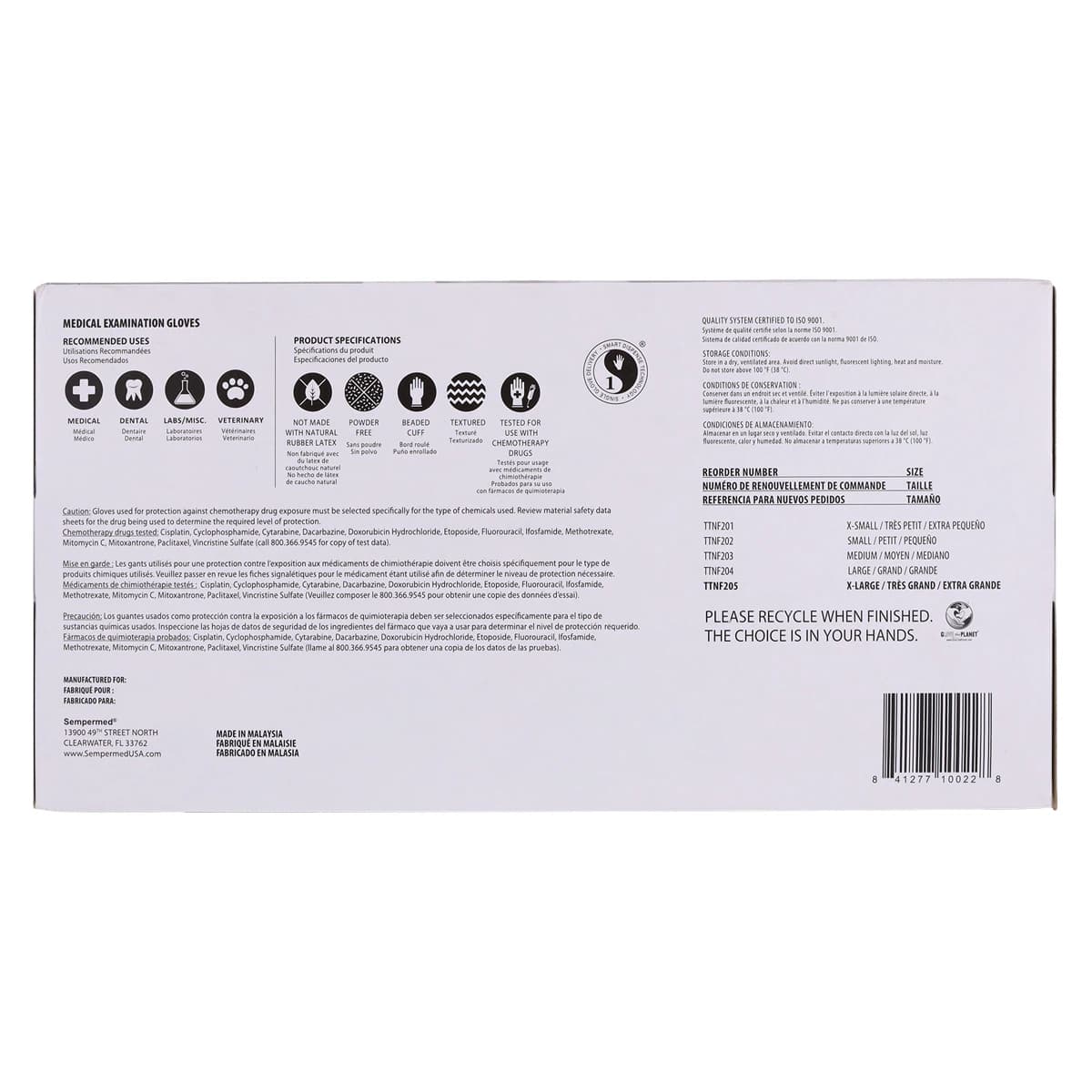 Sempermed Tender Touch Nitrile Exam Gloves, Powder-Free, Textured, X-Large, Violet, 180/Box, TTNF205 thumbnail 9