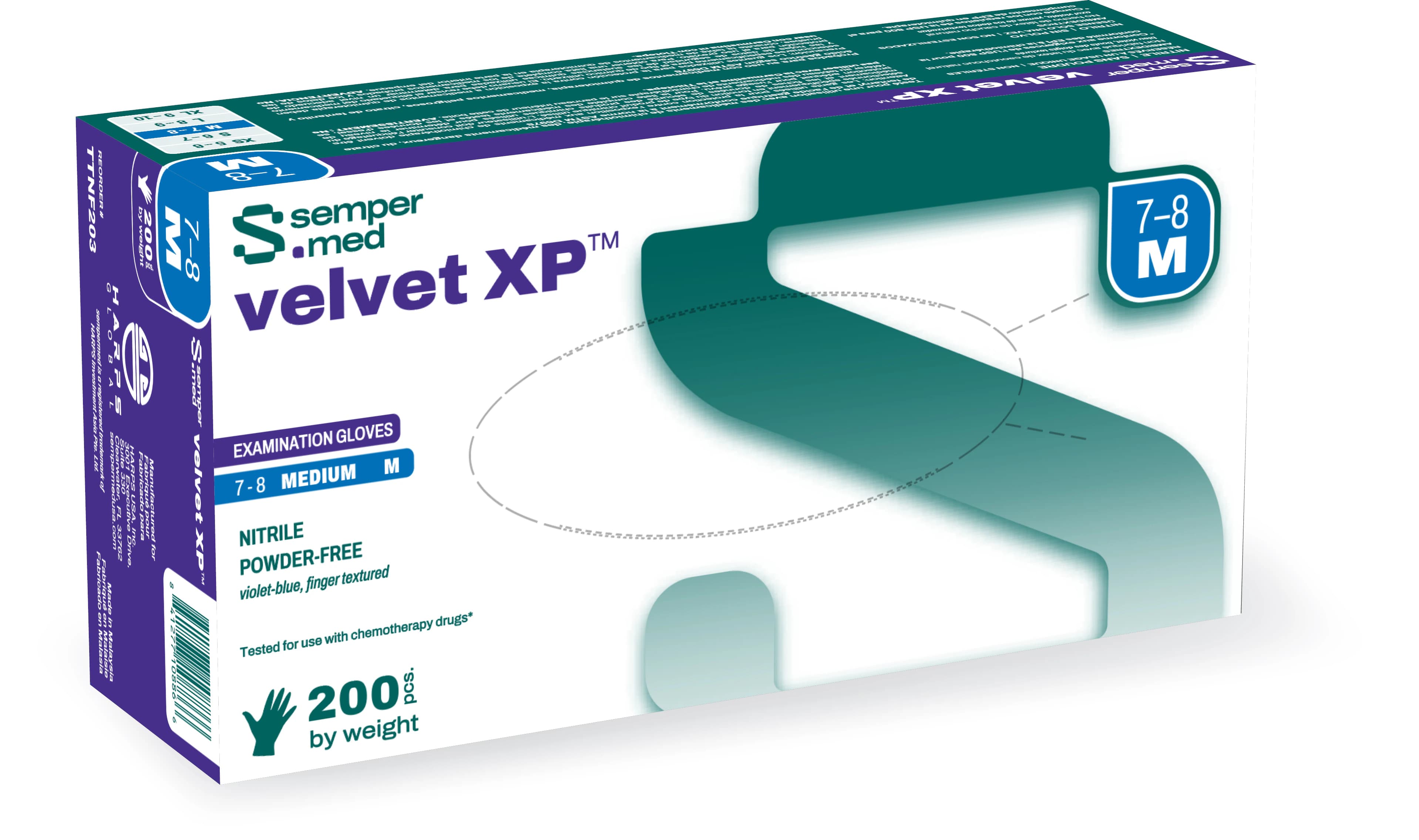 Sempermed Tender Touch Nitrile Exam Gloves, Small, Powder-Free, Textured Fingertips, Violet Blue, 200/Box, TTNF202 - Tender Touch Nitrile Gloves Small 200/box Powder-Free Textured Fingertips Chemical Barrier Ttnf202 - Image 1