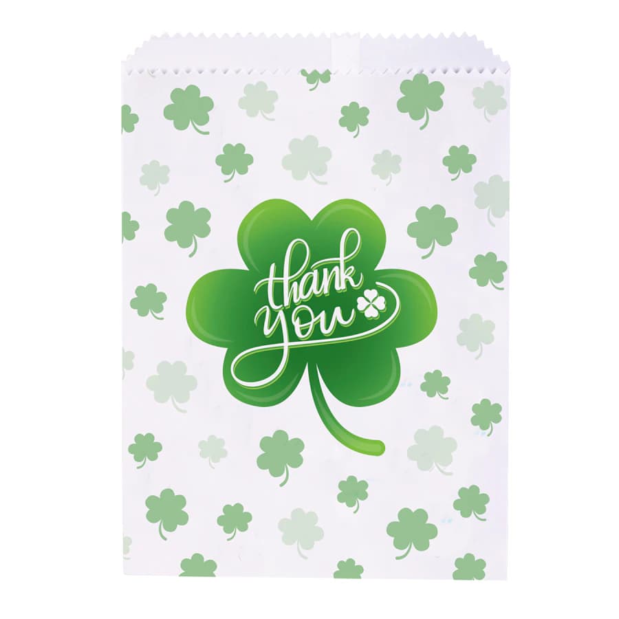Paper Scatter Bags, Thank You Shamrock Design, White, 7.5" x 10", 100/Pkg, S8655 - Paper Bag Shamrocks 7.5" x 10" Pack of 100 - Image 1