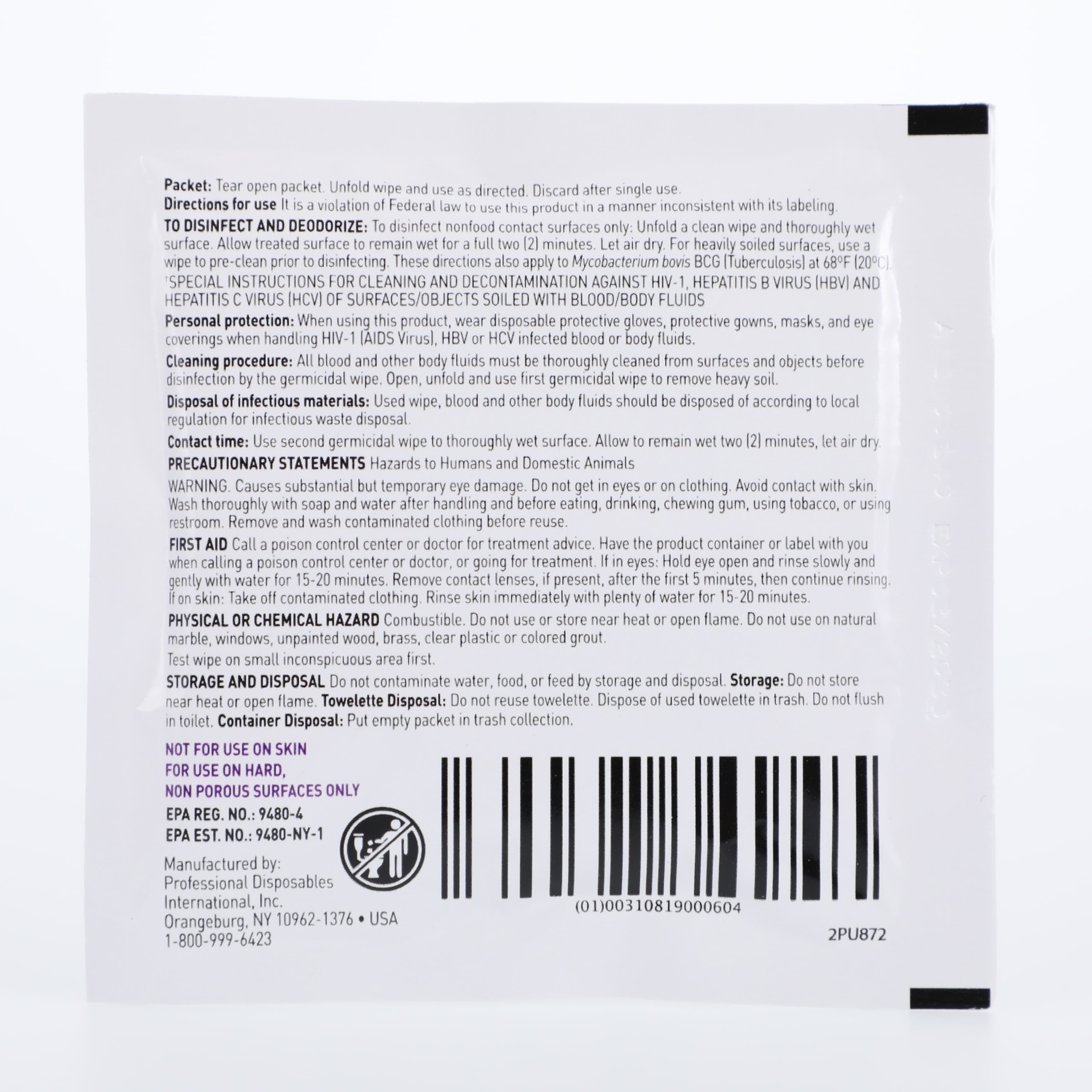 Super Sani-Cloth Germicidal Disposable Surface Wipes, X-Large, 11.5" x 11.75", Individual Packets, 50/Box, U87295 thumbnail 7