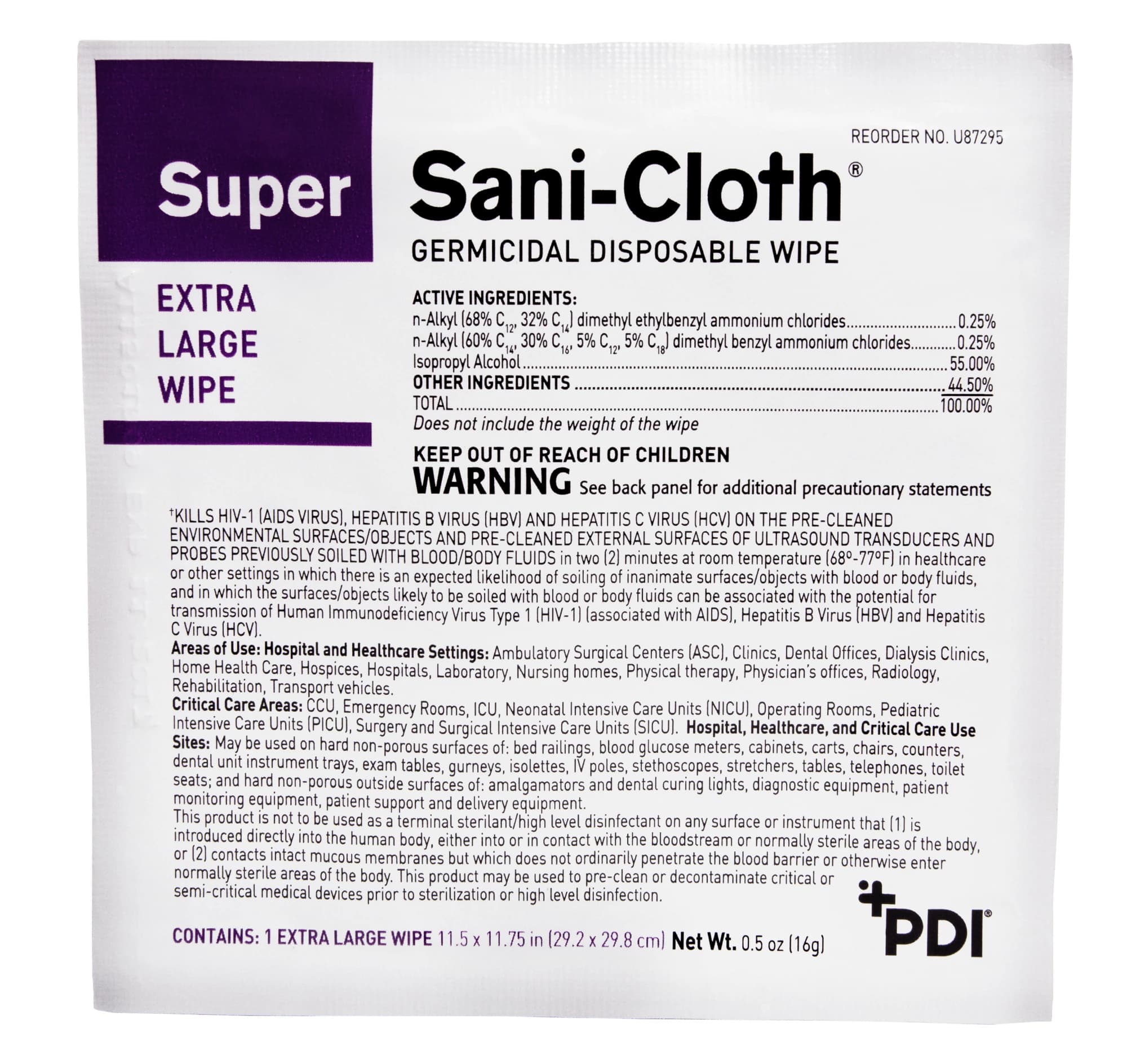 Super Sani-Cloth Germicidal Disposable Surface Wipes, X-Large, 11.5" x 11.75", Individual Packets, 50/Box, U87295 thumbnail 6