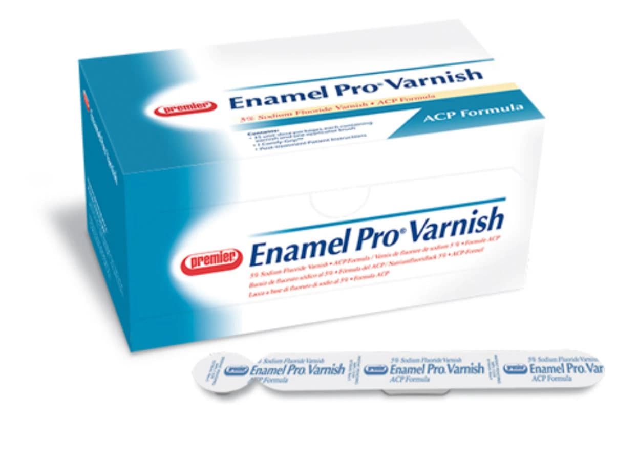 Enamel Pro Varnish, 5% Sodium Fluoride with ACP, Clear, Strawberries 'N Cream, 0.4 mL Unit-Dose, 200/Box - Premier - Enamel prophy Clear Varnish - .4mL Straw/Cream - Image 1