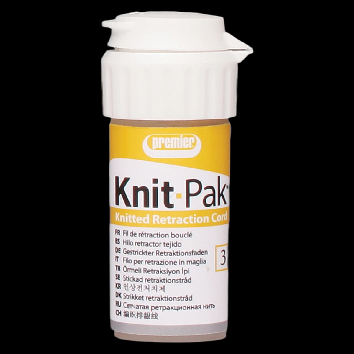 Knit-Pak Knitted Gingival Retraction Cord, Non-Impregnated, Plain, Size 3, Yellow, 100", 9007556 - Knit-Pak Knitted Plain 100" Size 3 - Image 1