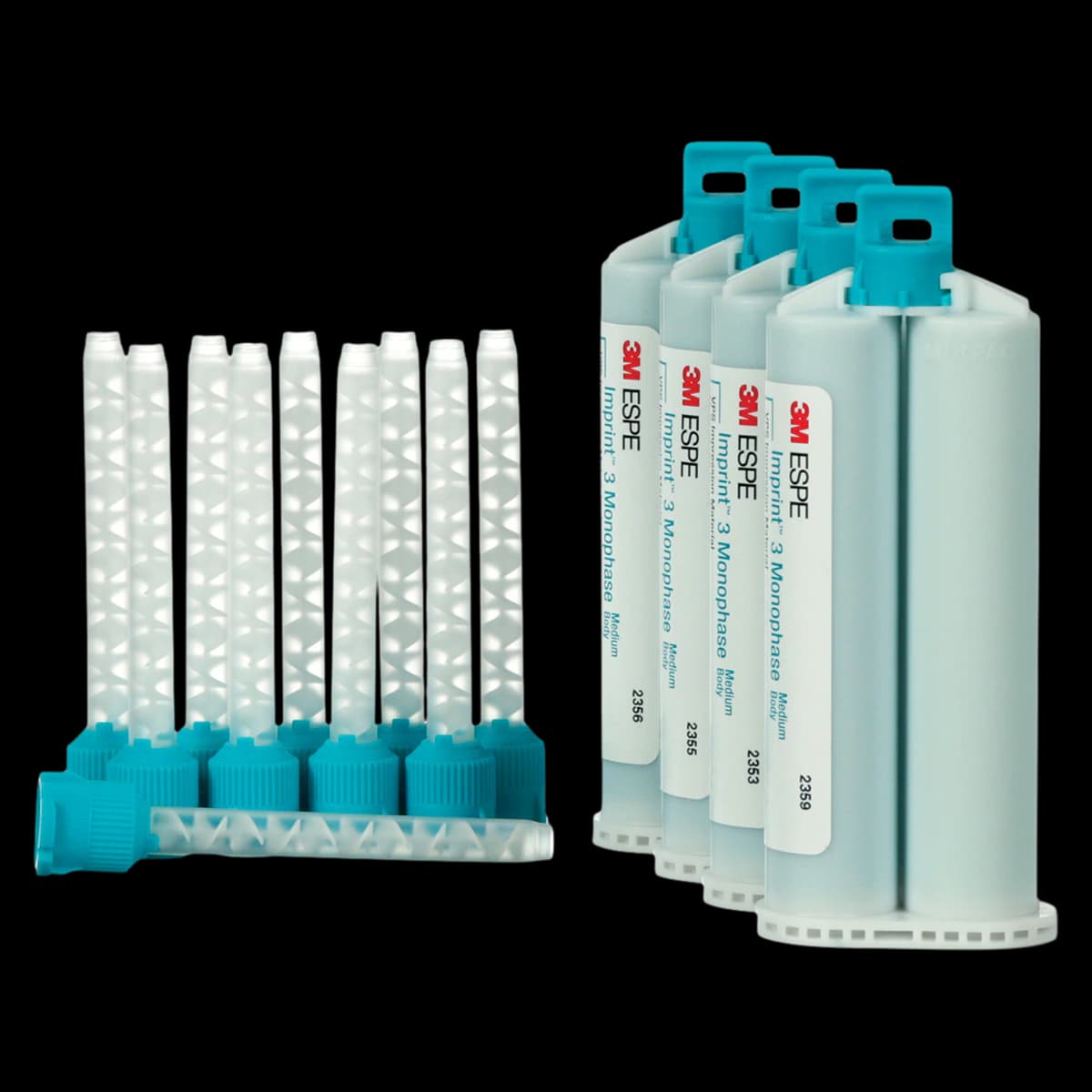 3M Imprint 3 Monophase Medium Body VPS Impression Material Refill, 4 x 50 mL Cartridges with 10 Green Mixing Tips, 10781 - 3M™ Imprint™ 3 Monophase Medium Body VPS Impression Material Refill Pack of 4 - Image 1