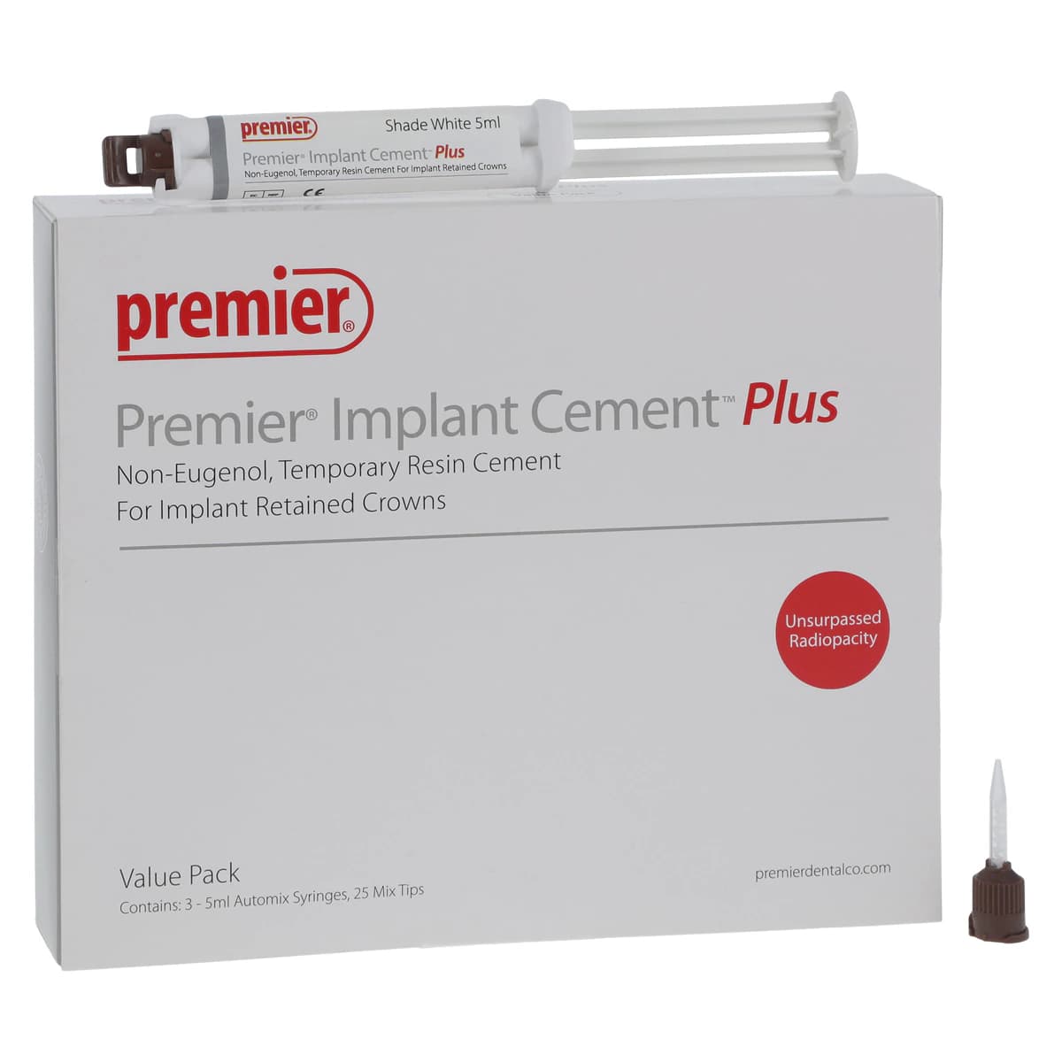 Premier Implant Cement Plus Value Pack, White, 3 x 5 mL Automix Syringes with 25 Mixing Tips, 3001556 - Implant Cement Plus Value Syr Wht 5mL & Tips (3) - Image 1