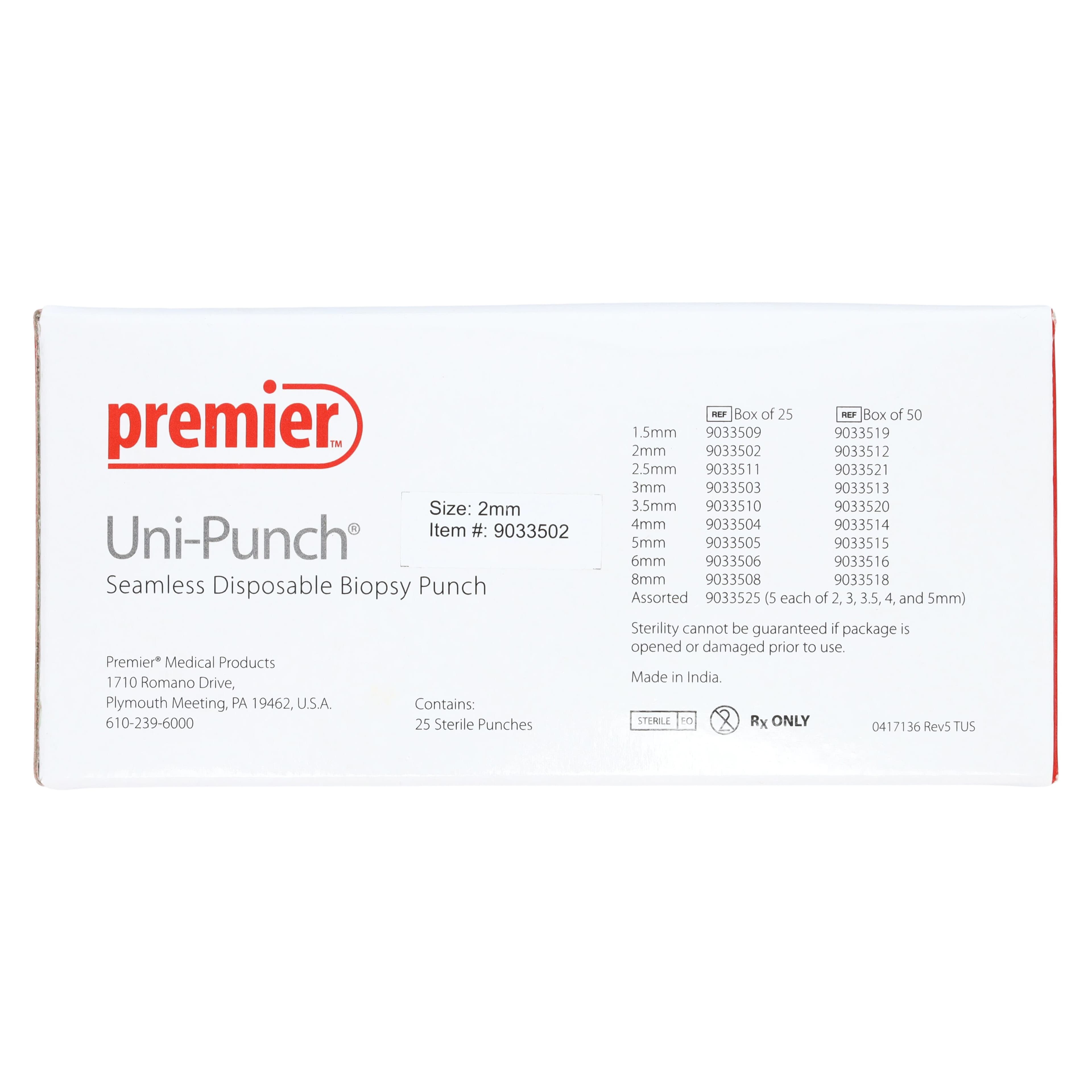Uni-Punch Seamless Disposable Biopsy Punch, 2 mm, Sterile, 25/Box, 9033502 thumbnail 4