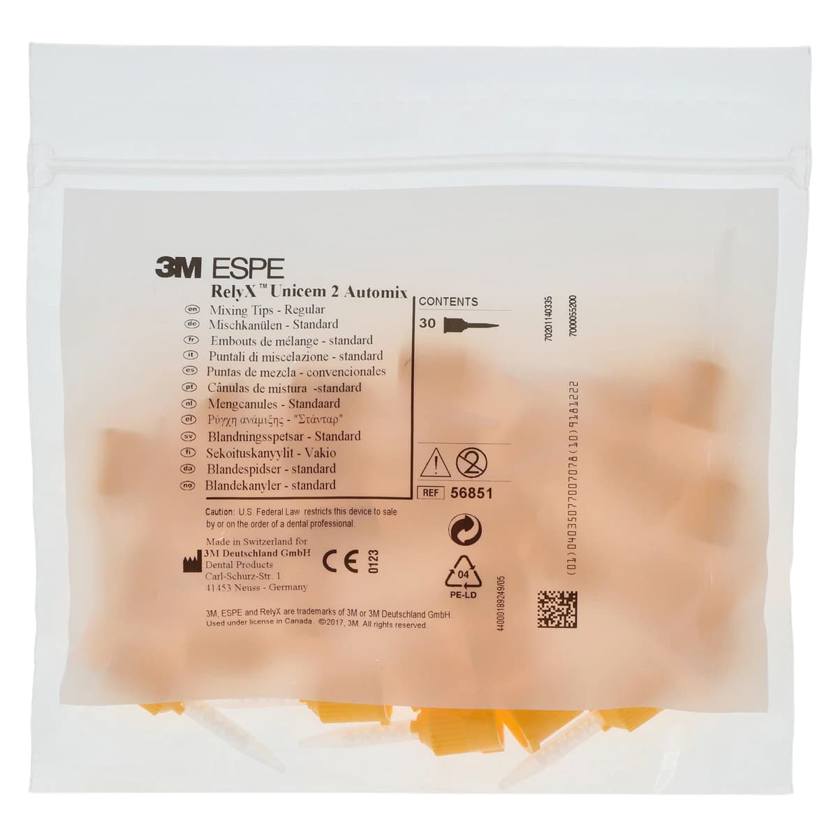 3M RelyX Unicem 2 Automix Mixing Tips, Regular, Yellow, 1:1, Refill, 30/Pack, 56851 thumbnail 2