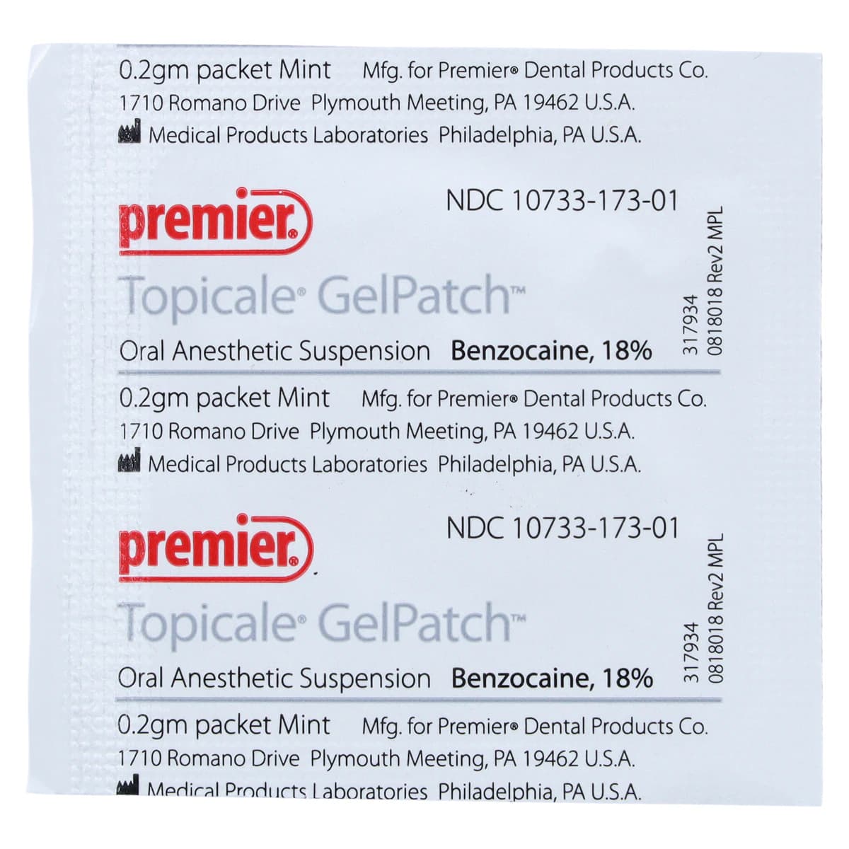 Topicale GelPatch Topical Anesthetic Patch, Mint, 18% Benzocaine, 25/Box, 9007149 thumbnail 3